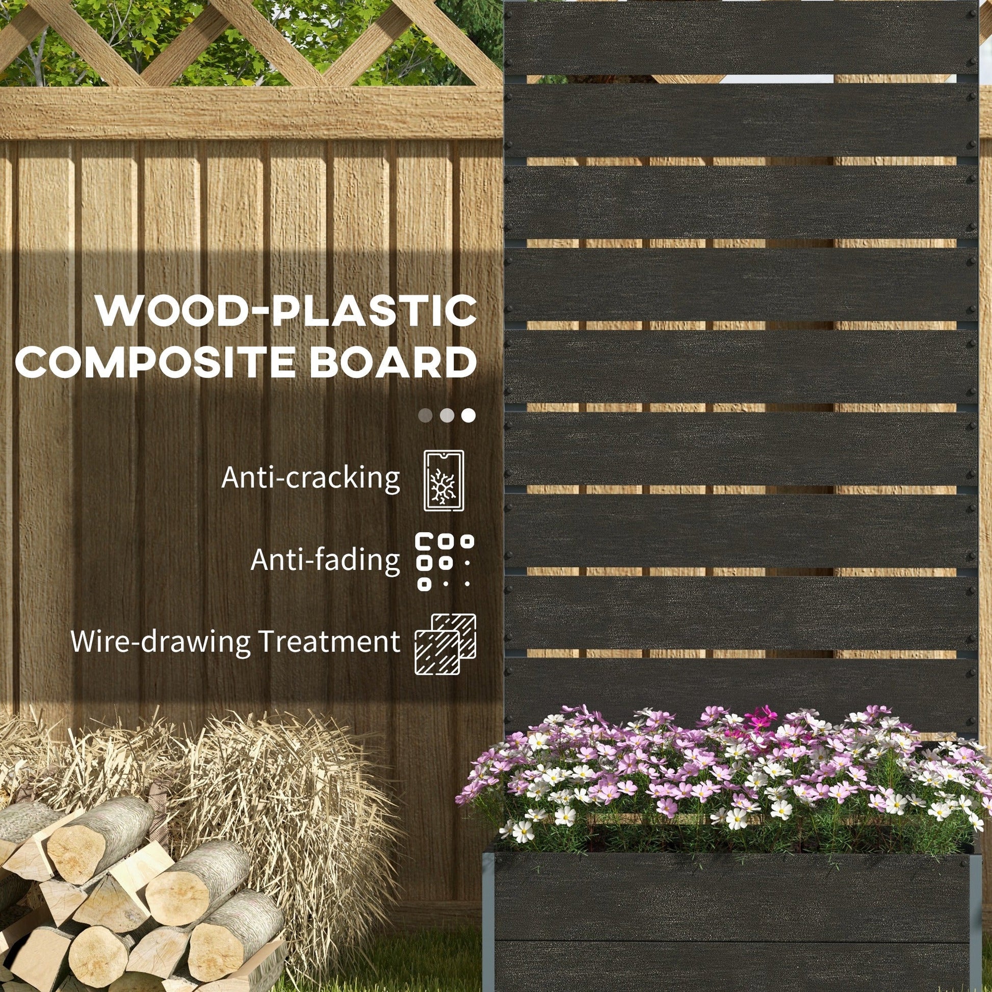 Raised Garden Bed with Trellis, 28" x 15" x 59" Freestanding Planter Box with Self Draining Gap, Elevated Planter for Climbing Vines, Flowers, Vegetables, Black