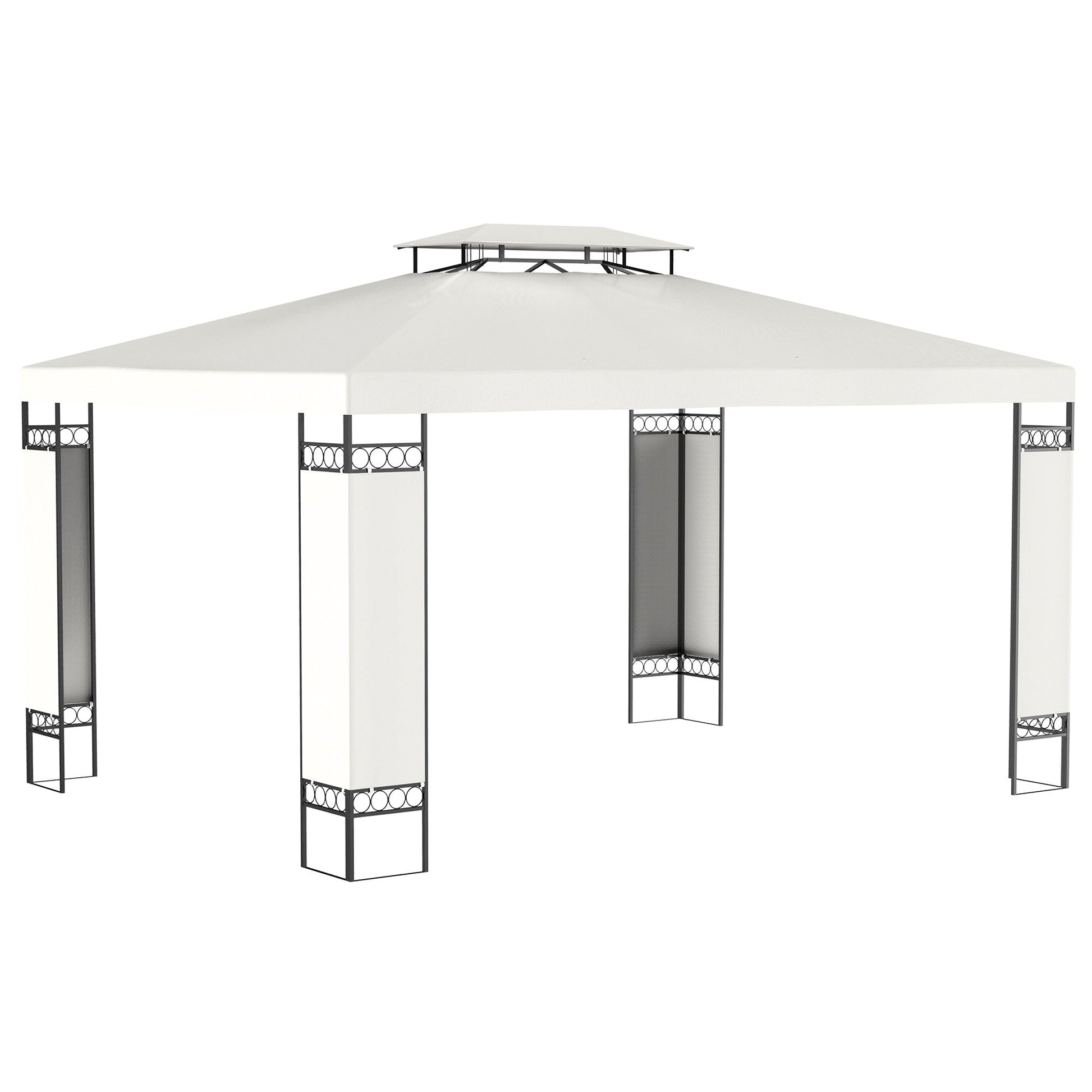 10' x 13' Outdoor Gazebo, Double Roof Patio Gazebo Canopy Shelter with Screen Decorate Corner Frame for Garden, Lawn, Backyard and Deck, White