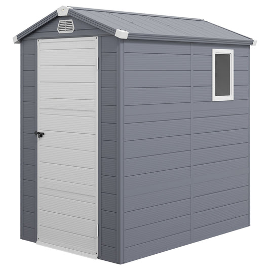 4.5' x 6' Garden Storage Shed, Outdoor Storage Patio Shed with Aluminum Frame, Galvanized Foundation Kit, Latched Door, Air Vents, Window for Backyard, Lawn, Light Grey