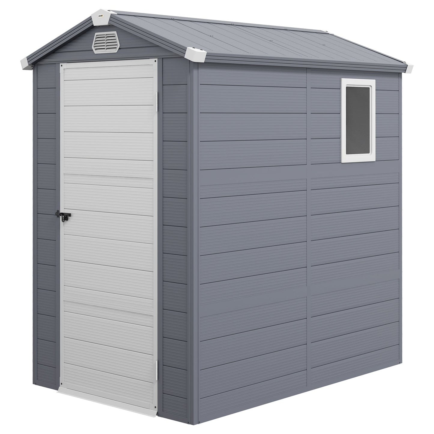 4.5' x 6' Garden Storage Shed, Outdoor Storage Patio Shed with Aluminum Frame, Galvanized Foundation Kit, Latched Door, Air Vents, Window for Backyard, Lawn, Light Grey