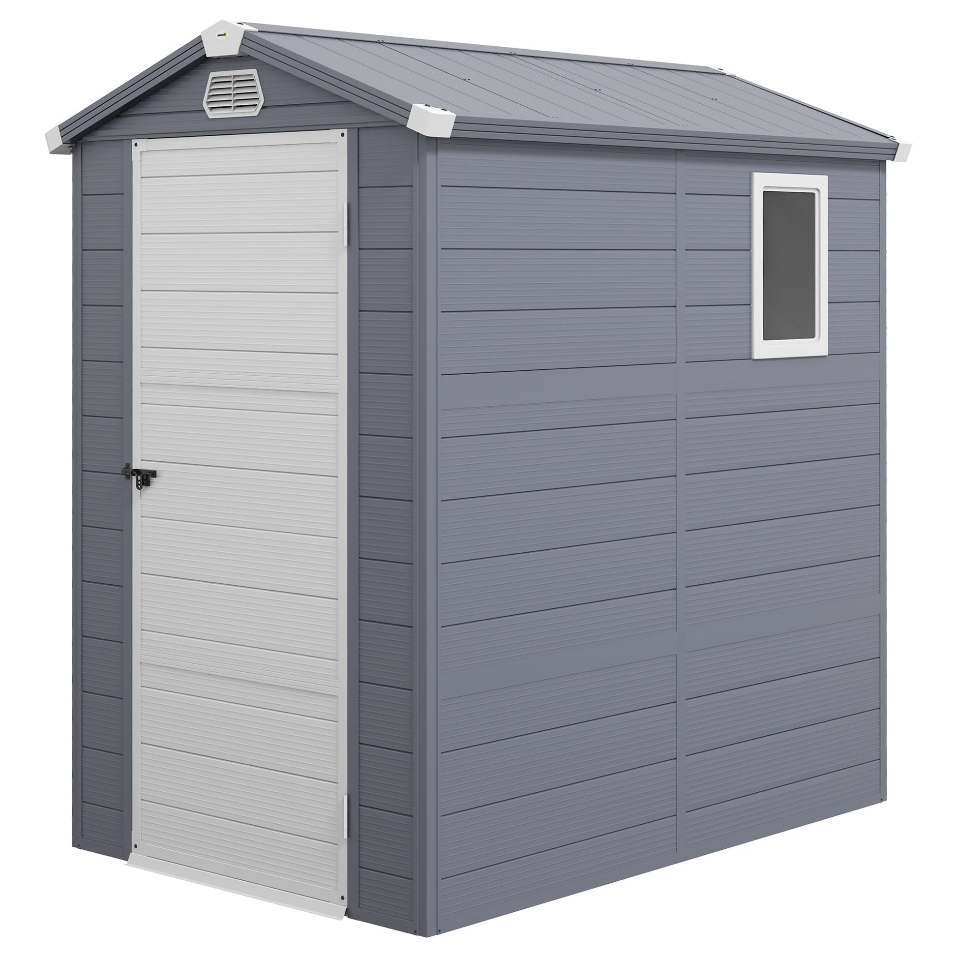 4.5' x 6' Garden Storage Shed, Outdoor Storage Patio Shed with Aluminum Frame, Galvanized Foundation Kit, Latched Door, Air Vents, Window for Backyard, Lawn, Light Grey