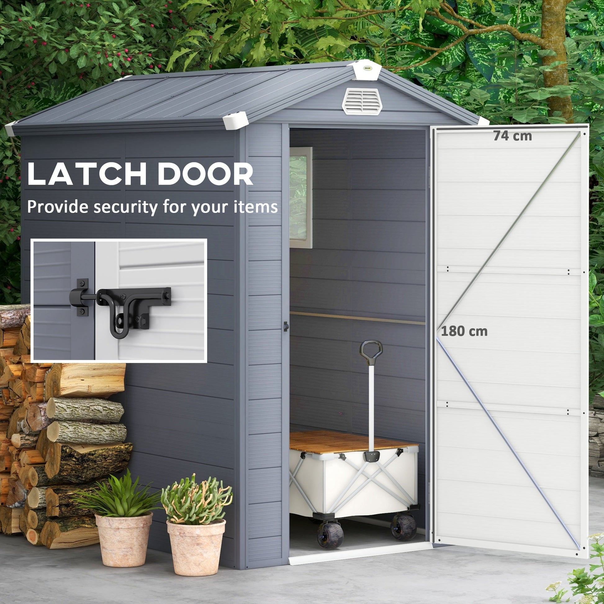 4.5' x 6' Garden Storage Shed, Outdoor Storage Patio Shed with Aluminum Frame, Galvanized Foundation Kit, Latched Door, Air Vents, Window for Backyard, Lawn, Light Grey