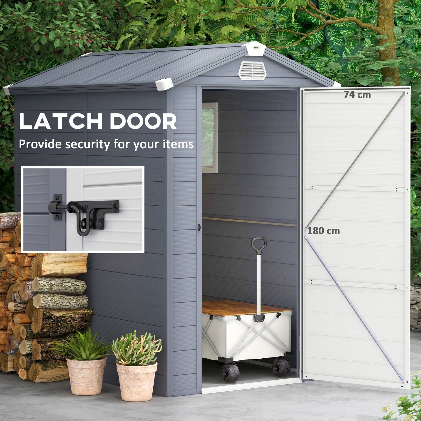 4.5' x 6' Garden Storage Shed, Outdoor Storage Patio Shed with Aluminum Frame, Galvanized Foundation Kit, Latched Door, Air Vents, Window for Backyard, Lawn, Light Grey