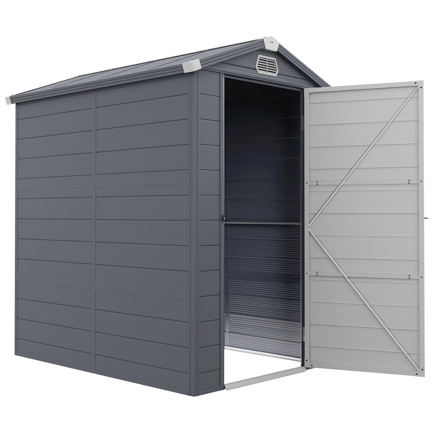 4.5' x 6' Garden Storage Shed, Outdoor Storage Patio Shed with Aluminum Frame, Galvanized Foundation Kit, Latched Door, Air Vents, Window for Backyard, Lawn, Light Grey