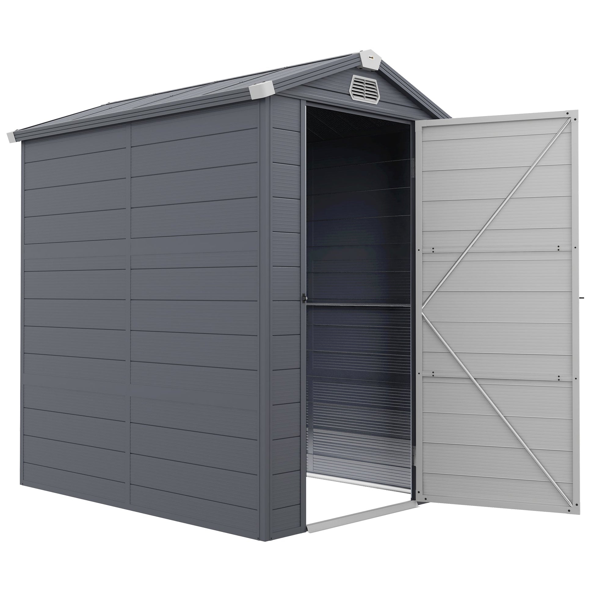4.5' x 6' Garden Storage Shed, Outdoor Storage Patio Shed with Aluminum Frame, Galvanized Foundation Kit, Latched Door, Air Vents, Window for Backyard, Lawn, Light Grey