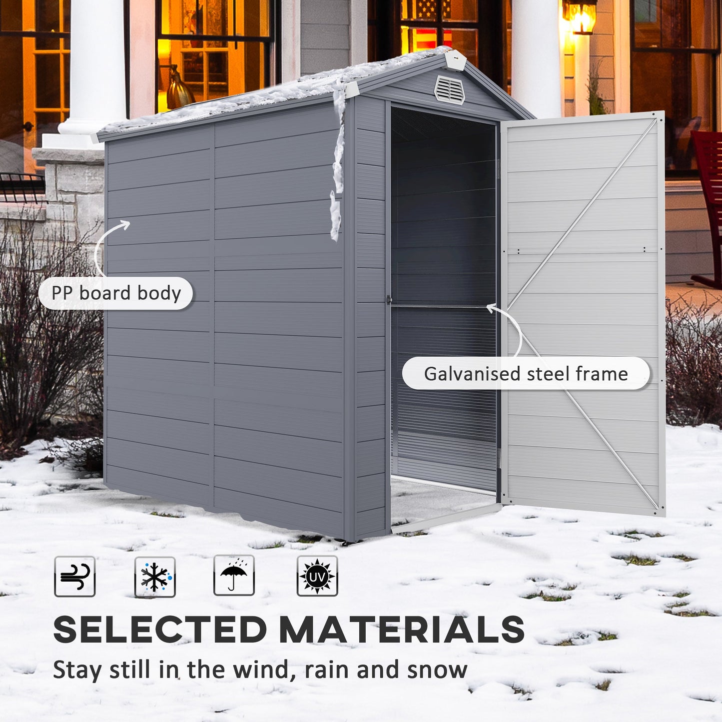 4.5' x 6' Garden Storage Shed, Outdoor Storage Patio Shed with Aluminum Frame, Galvanized Foundation Kit, Latched Door, Air Vents, Window for Backyard, Lawn, Light Grey