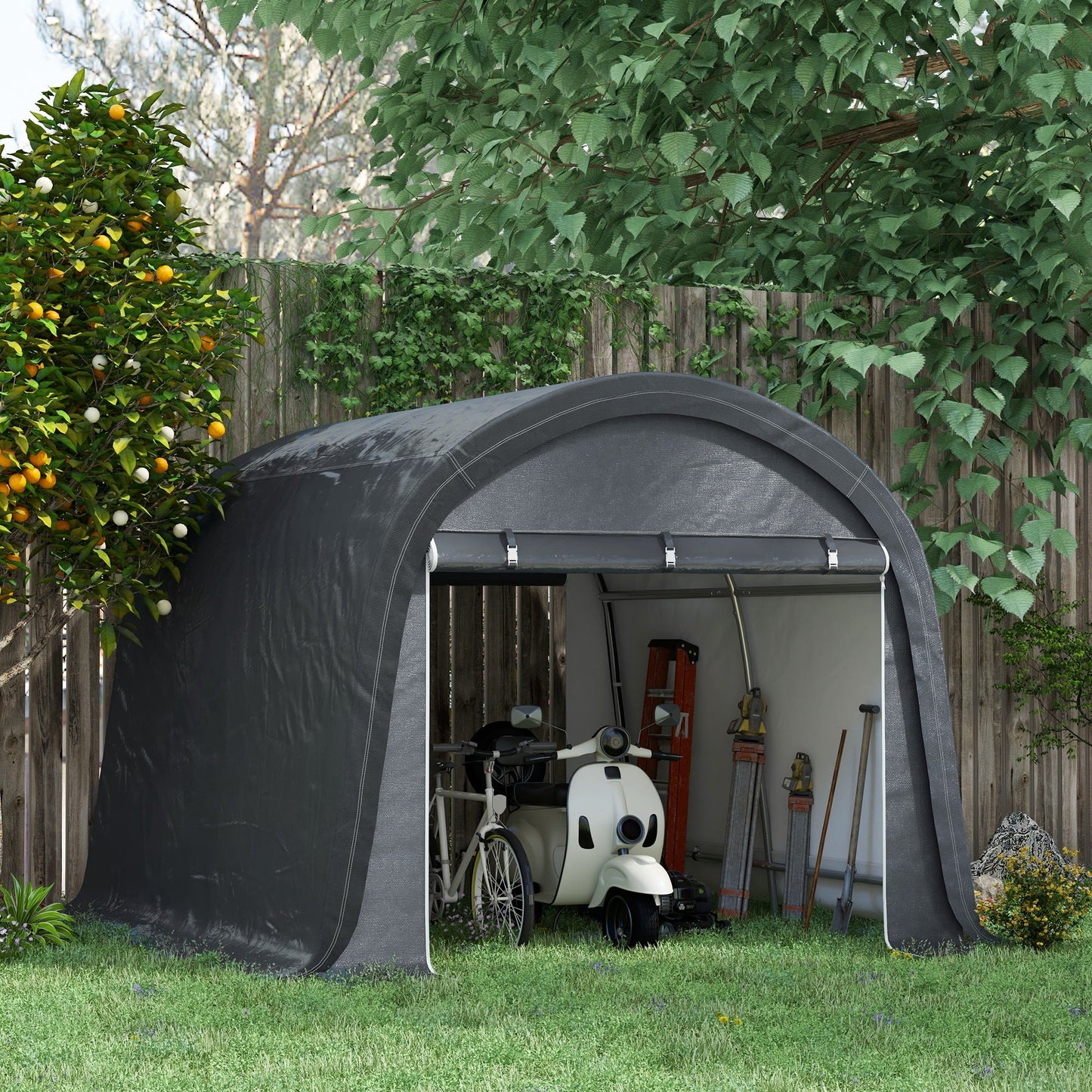 10' x 10' Garden Storage Tent, Heavy Duty Outdoor Shed, Waterproof Portable Shed Storage Shelter with Galvanized Steel Frame for Bike, Motorcycle, Garden Tools, Grey