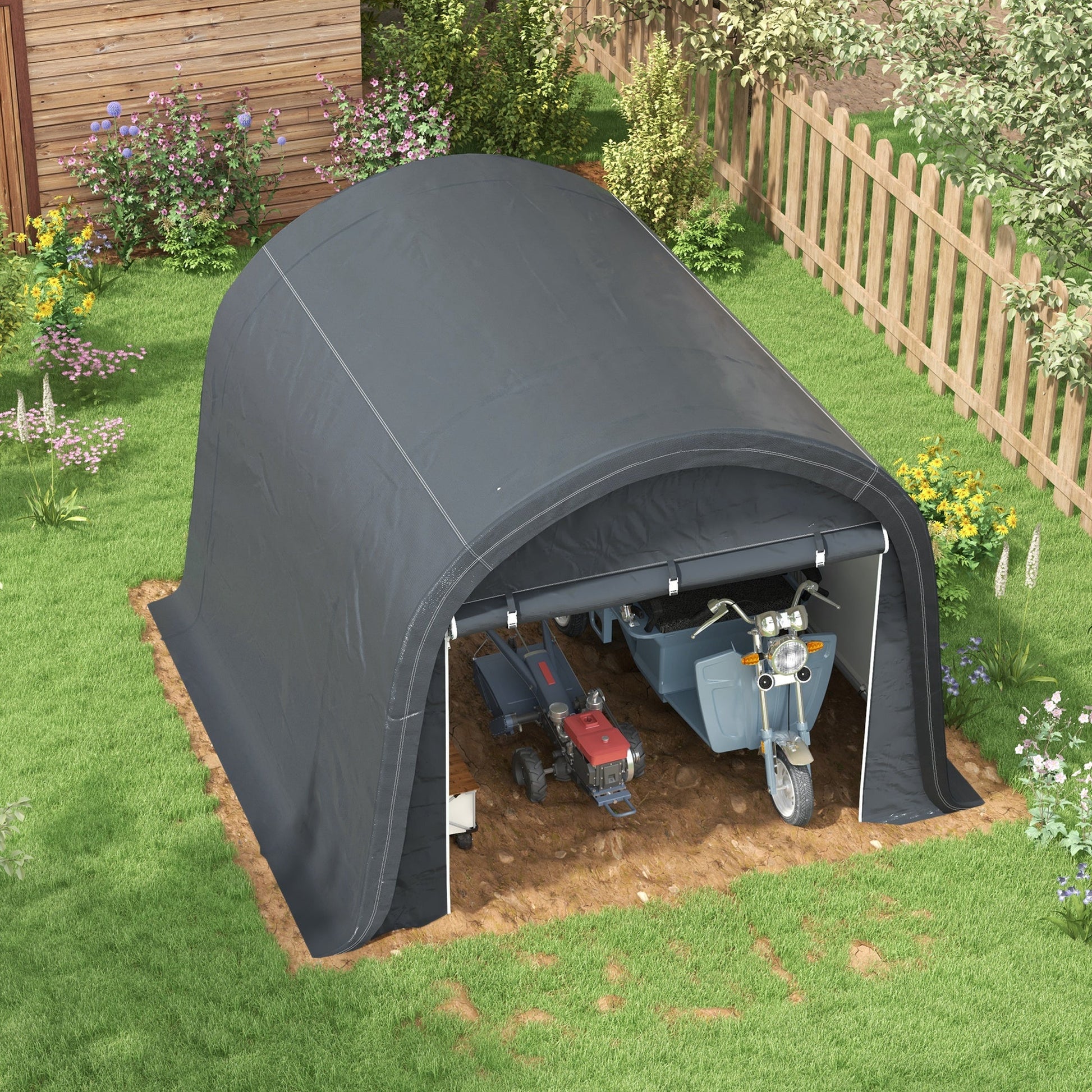 10' x 10' Garden Storage Tent, Heavy Duty Outdoor Shed, Waterproof Portable Shed Storage Shelter with Galvanized Steel Frame for Bike, Motorcycle, Garden Tools, Grey
