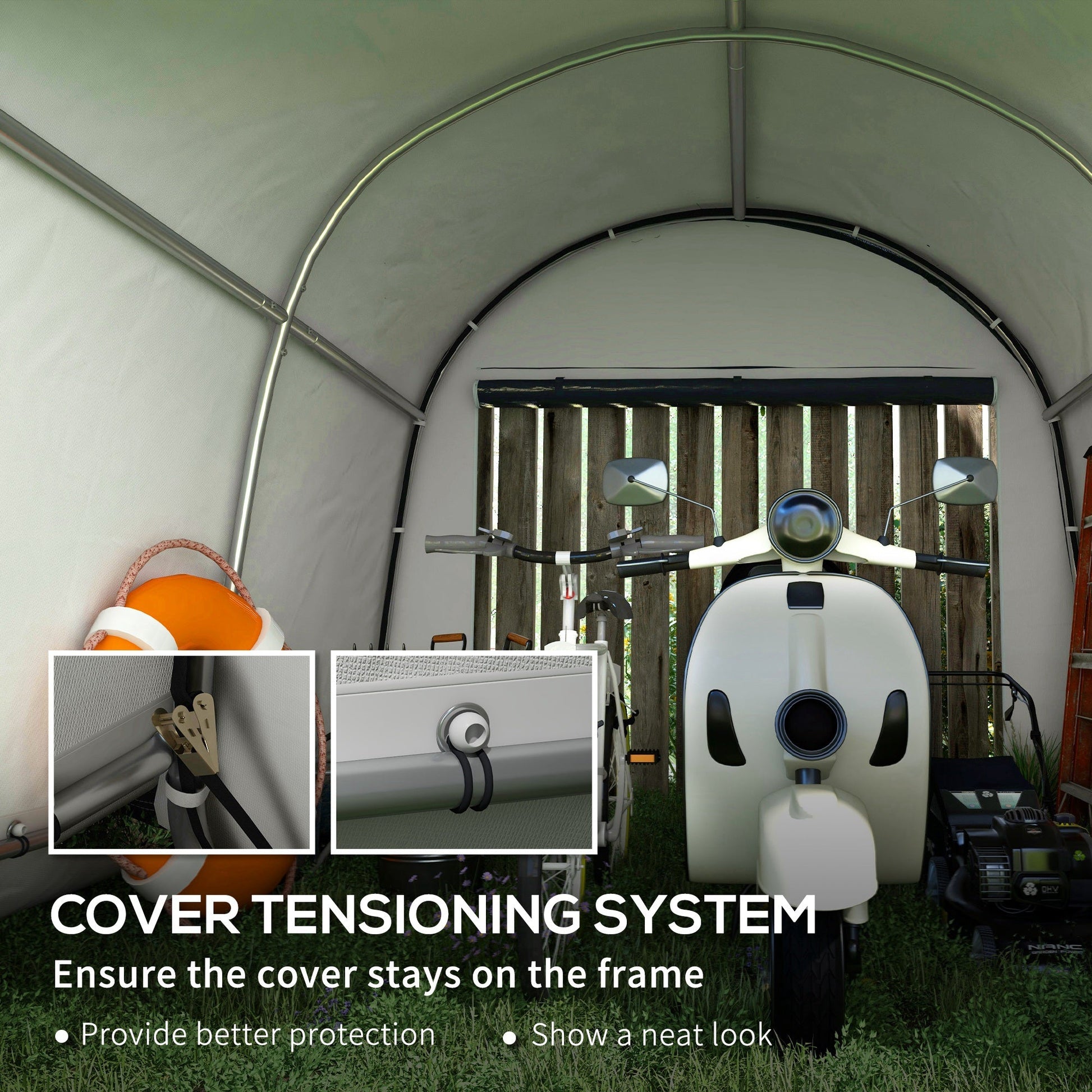 10' x 10' Garden Storage Tent, Heavy Duty Outdoor Shed, Waterproof Portable Shed Storage Shelter with Galvanized Steel Frame for Bike, Motorcycle, Garden Tools, Grey