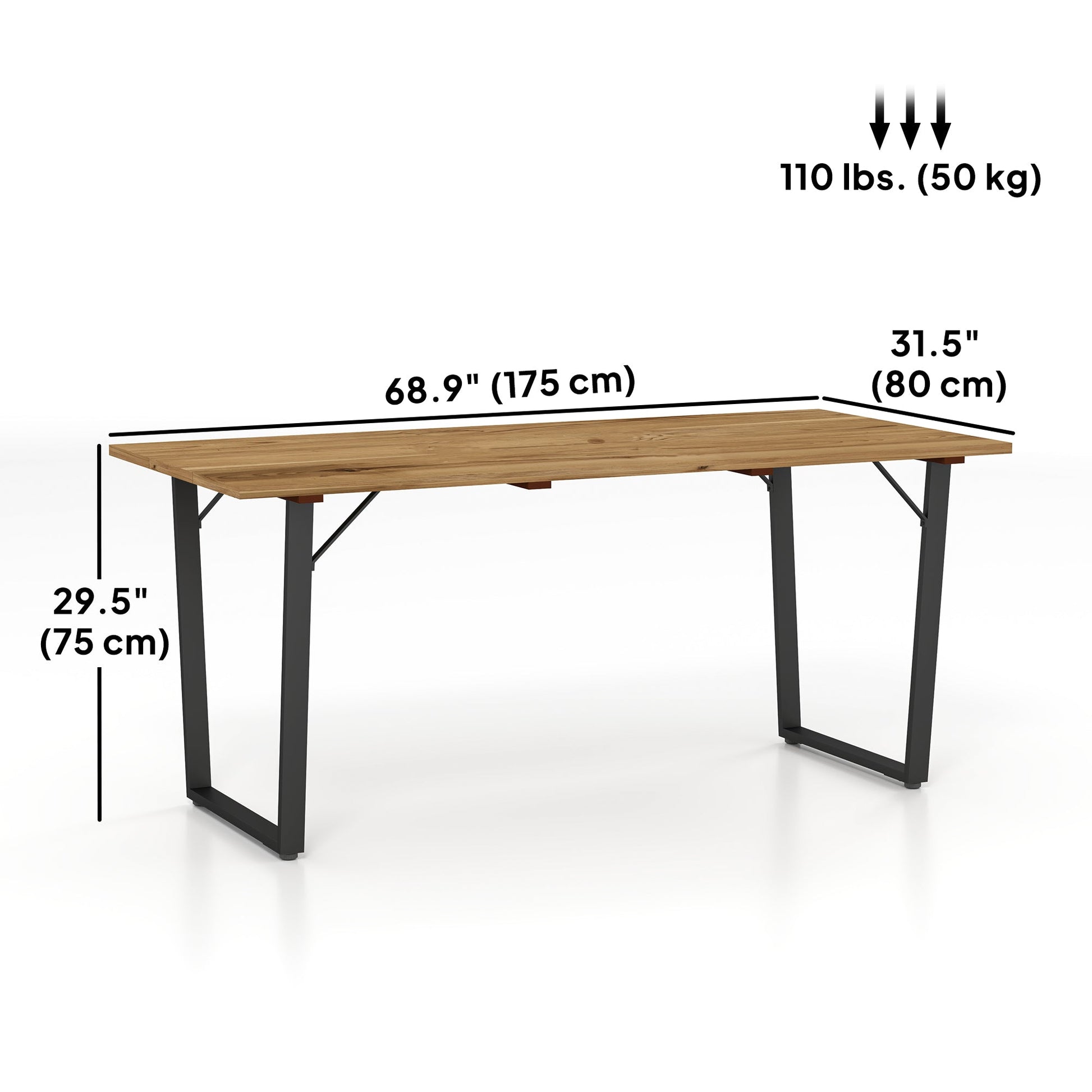 Wooden Outdoor Dining Table for 6, 69" x 32" Rectangular Patio Table with 2" Umbrella Hole, Slatted Tabletop, Indoor Outdoor Dining Furniture for Yard, Deck, Lawn