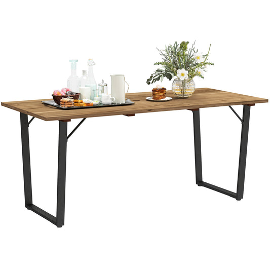 Wooden Outdoor Dining Table for 6, 69" x 32" Rectangular Patio Table with 2" Umbrella Hole, Slatted Tabletop, Indoor Outdoor Dining Furniture for Yard, Deck, Lawn