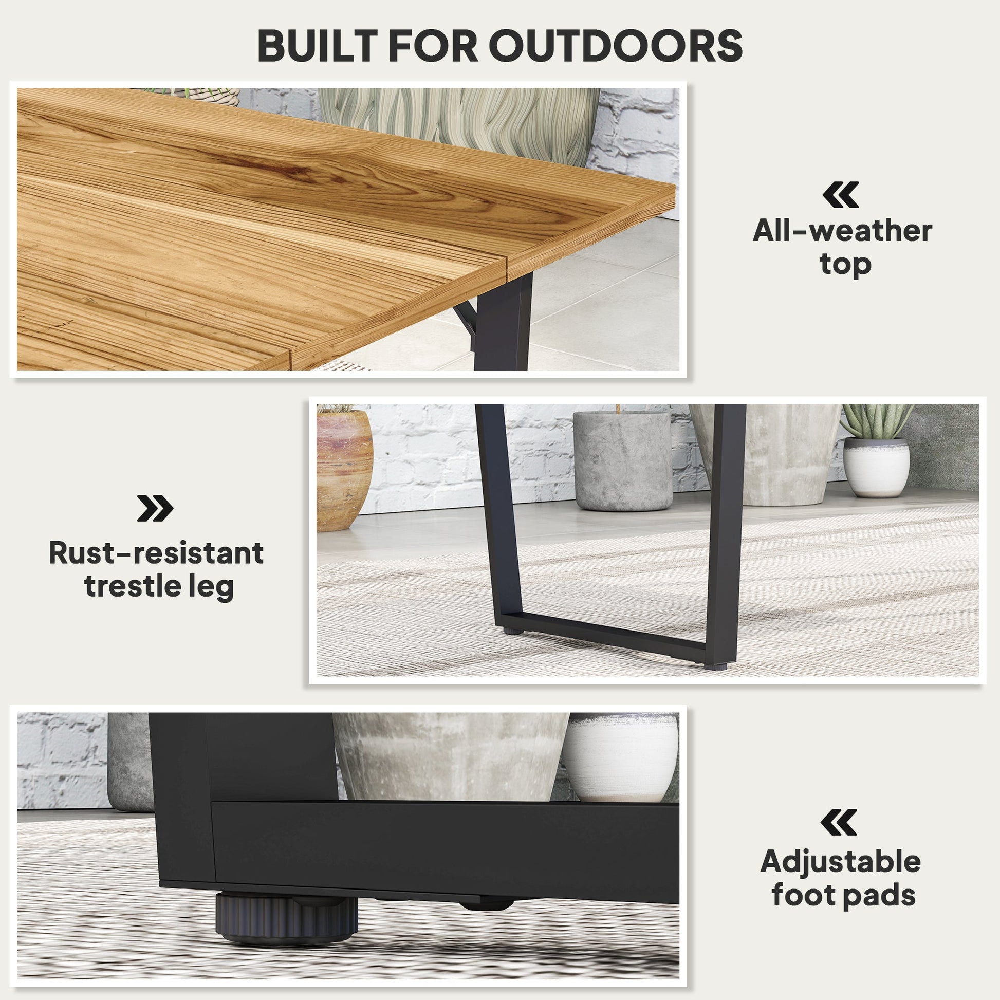 Wooden Outdoor Dining Table for 6, 69" x 32" Rectangular Patio Table with 2" Umbrella Hole, Slatted Tabletop, Indoor Outdoor Dining Furniture for Yard, Deck, Lawn