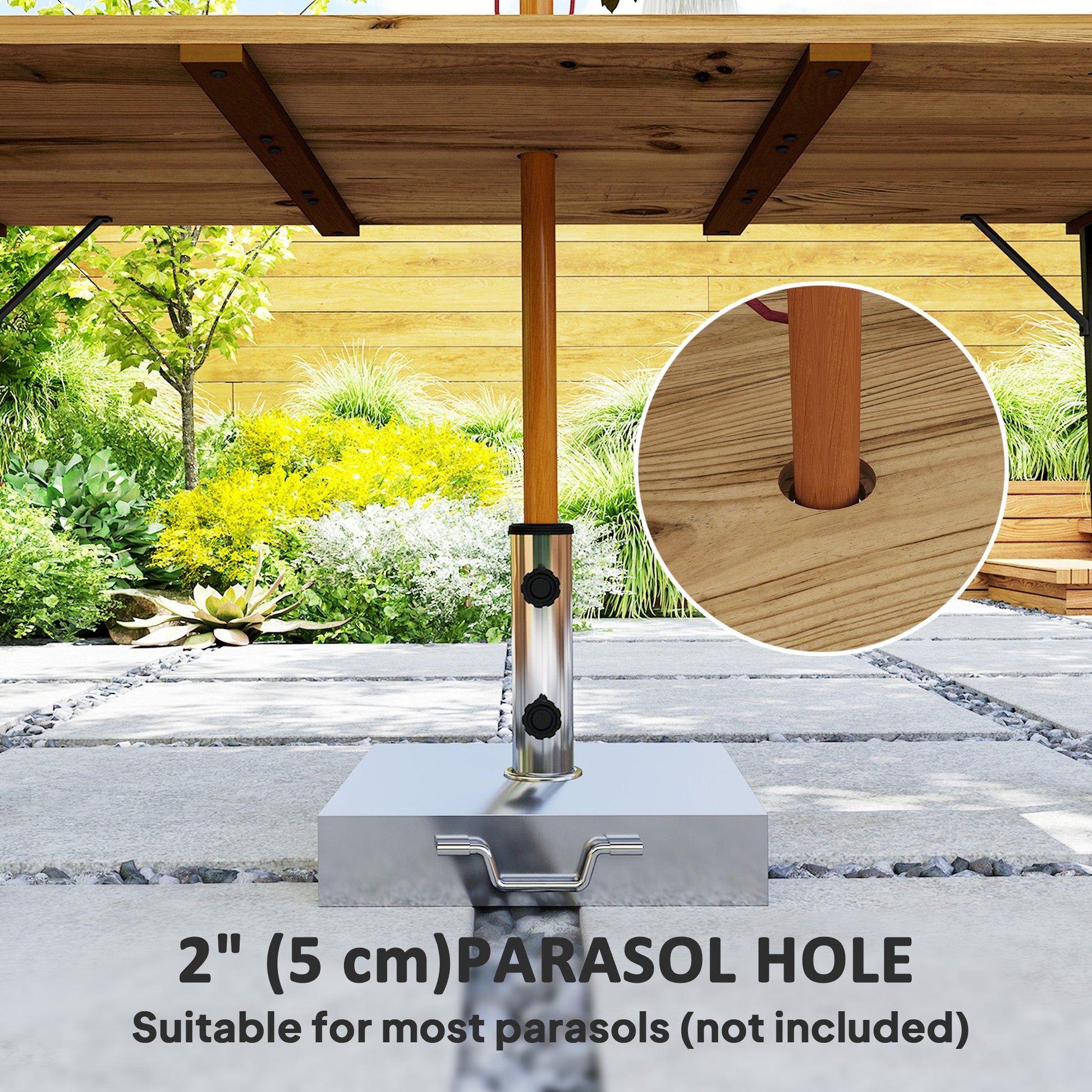Wooden Outdoor Dining Table for 6, 69" x 32" Rectangular Patio Table with 2" Umbrella Hole, Slatted Tabletop, Indoor Outdoor Dining Furniture for Yard, Deck, Lawn