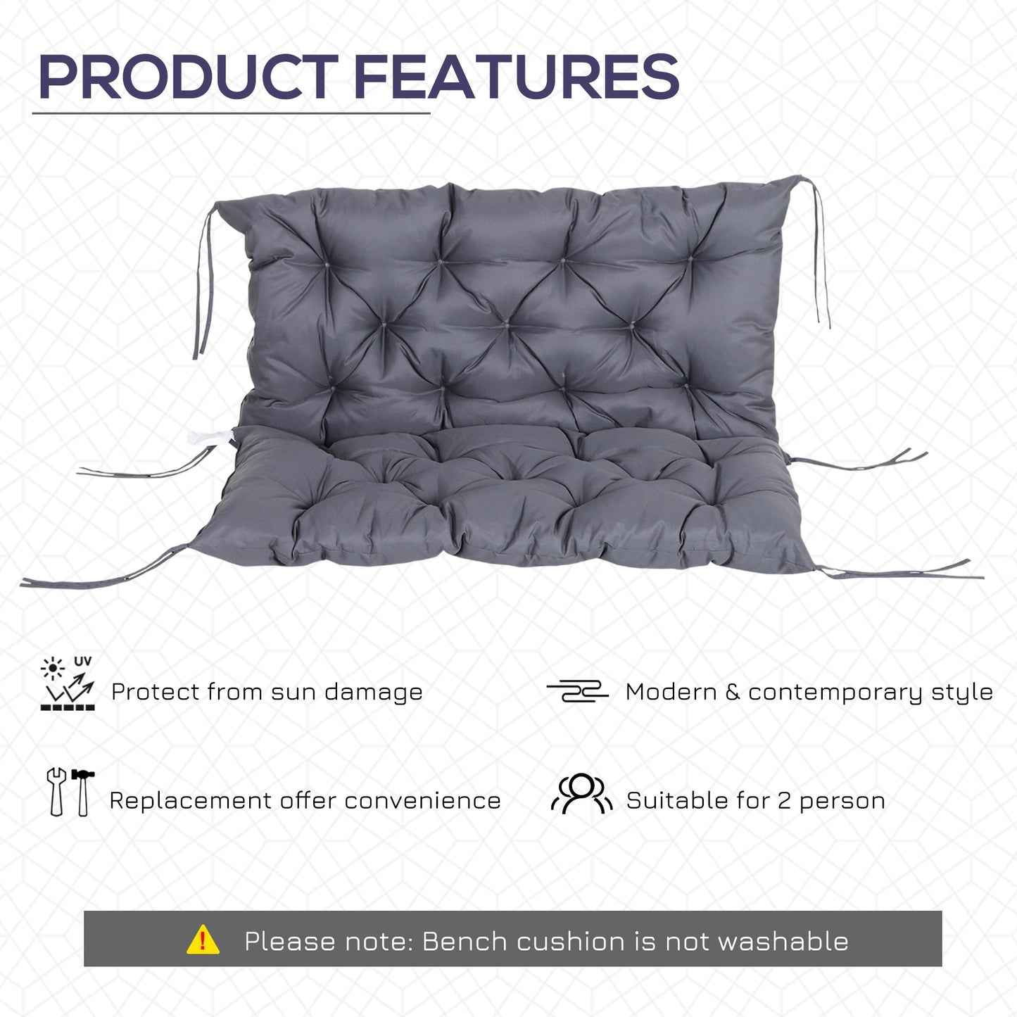 Porch Swing Cushion Garden Bench Cushion with Backrest, Non-Slip 2-seater Thick Pad, Swing Chair Mat Replacement for Indoor and Outdoor, 39.4" x 38.6", Dark Grey