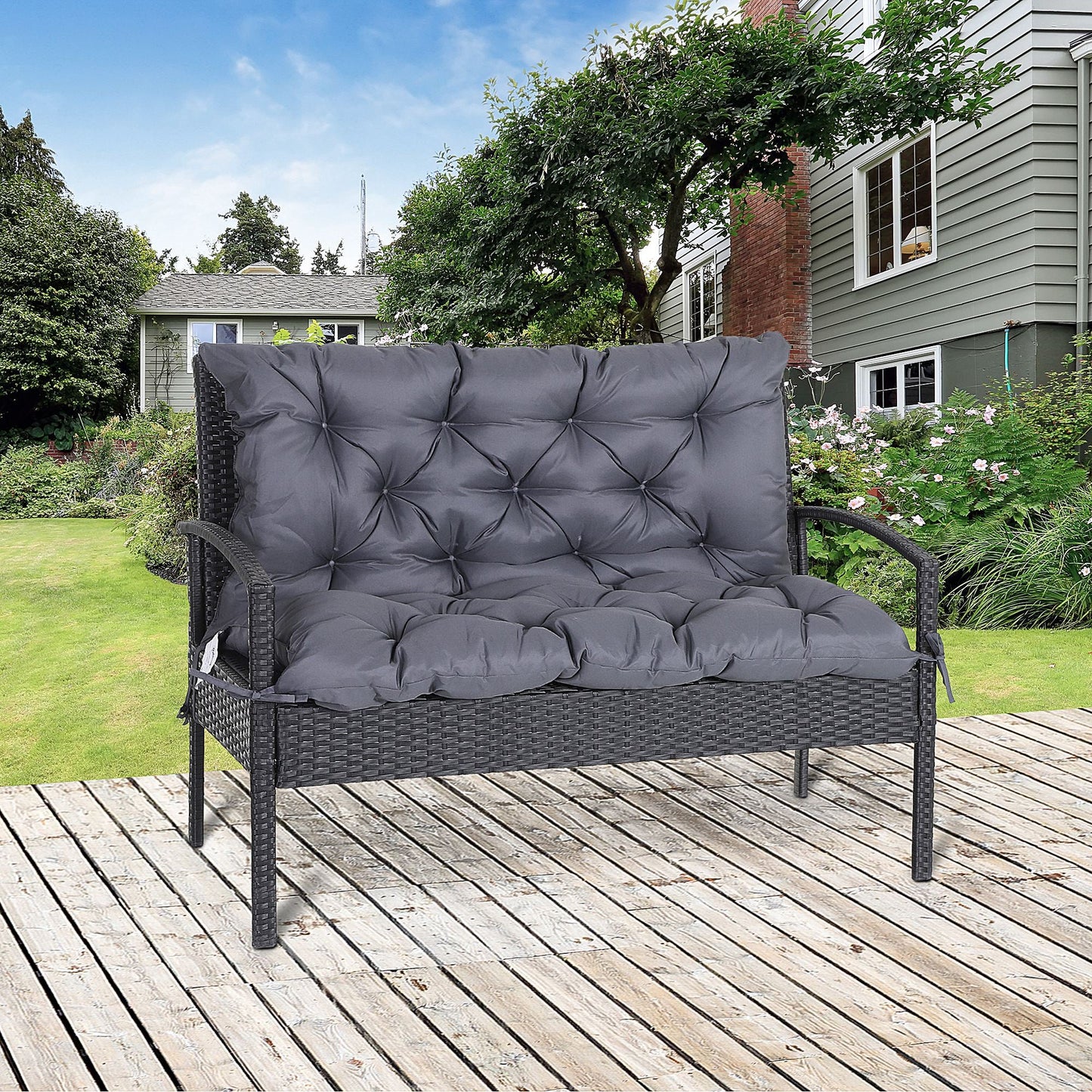 Porch Swing Cushion Garden Bench Cushion with Backrest, Non-Slip 2-seater Thick Pad, Swing Chair Mat Replacement for Indoor and Outdoor, 39.4" x 38.6", Dark Grey