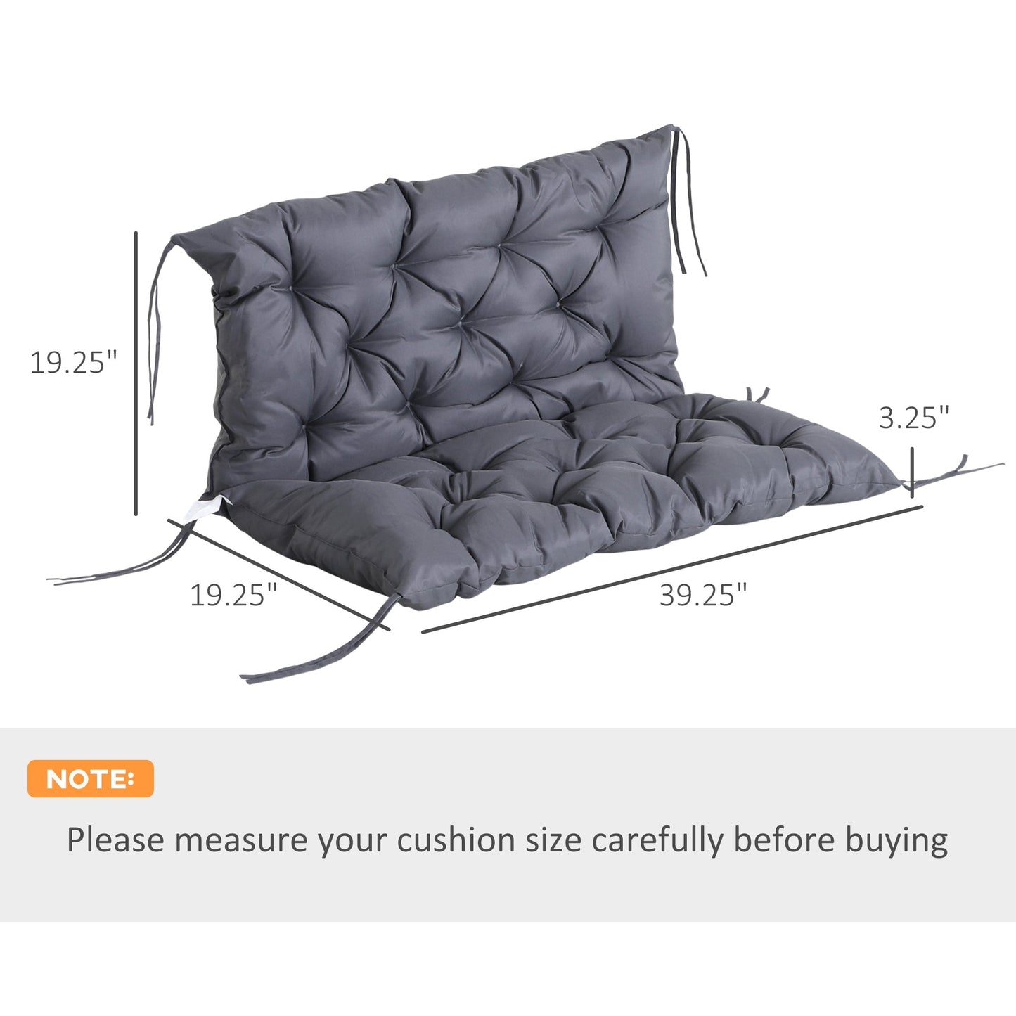 Porch Swing Cushion Garden Bench Cushion with Backrest, Non-Slip 2-seater Thick Pad, Swing Chair Mat Replacement for Indoor and Outdoor, 39.4" x 38.6", Dark Grey