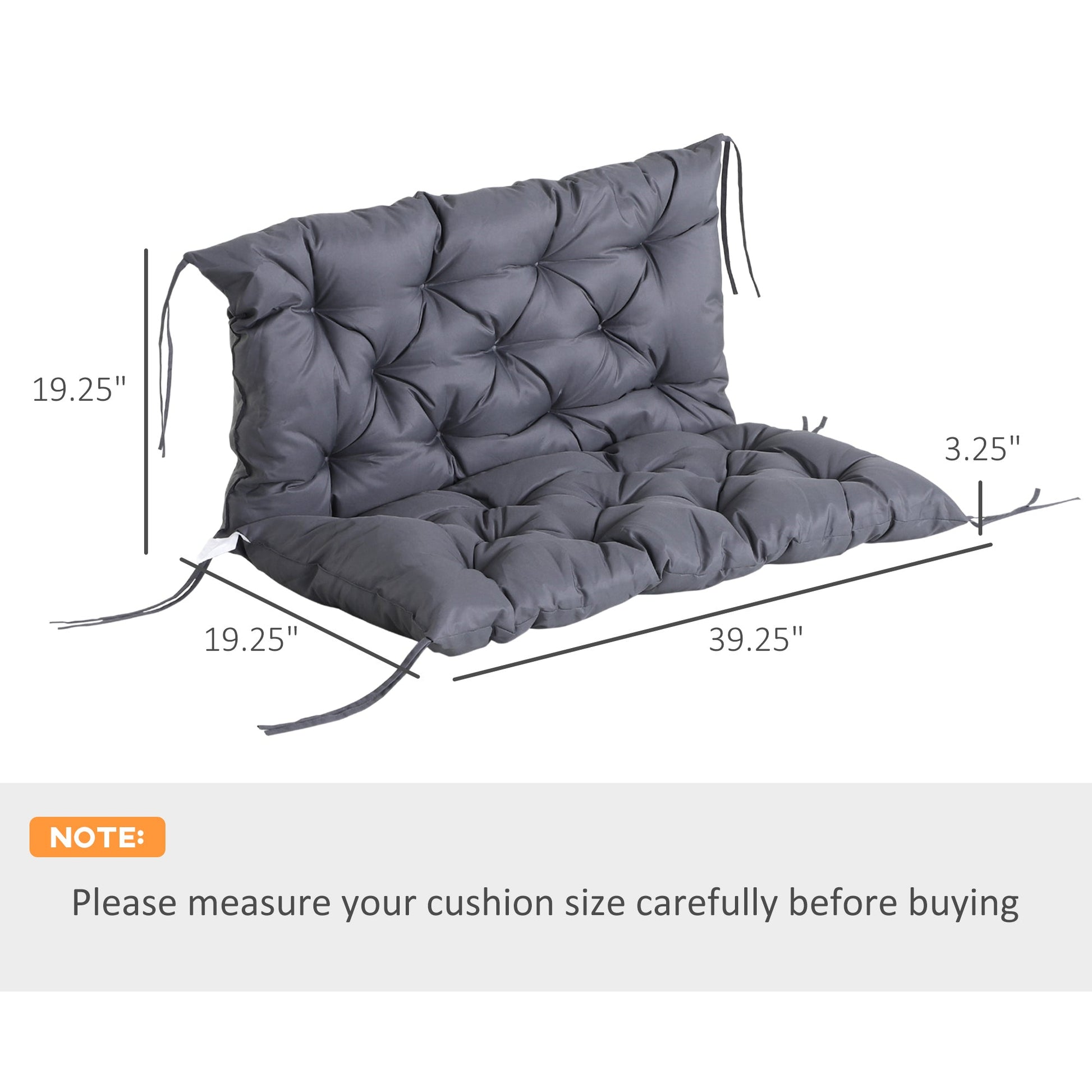 Porch Swing Cushion Garden Bench Cushion with Backrest, Non-Slip 2-seater Thick Pad, Swing Chair Mat Replacement for Indoor and Outdoor, 39.4" x 38.6", Dark Grey