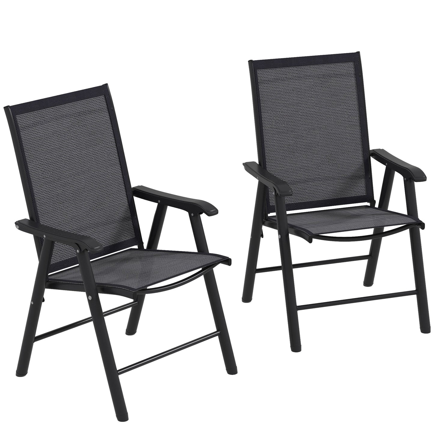 2-Piece Folding Dining Chair Set for Relaxing on Patio, Balcony, or Garden, Comfortable Outdoor Furniture with Armrests, Dark Grey