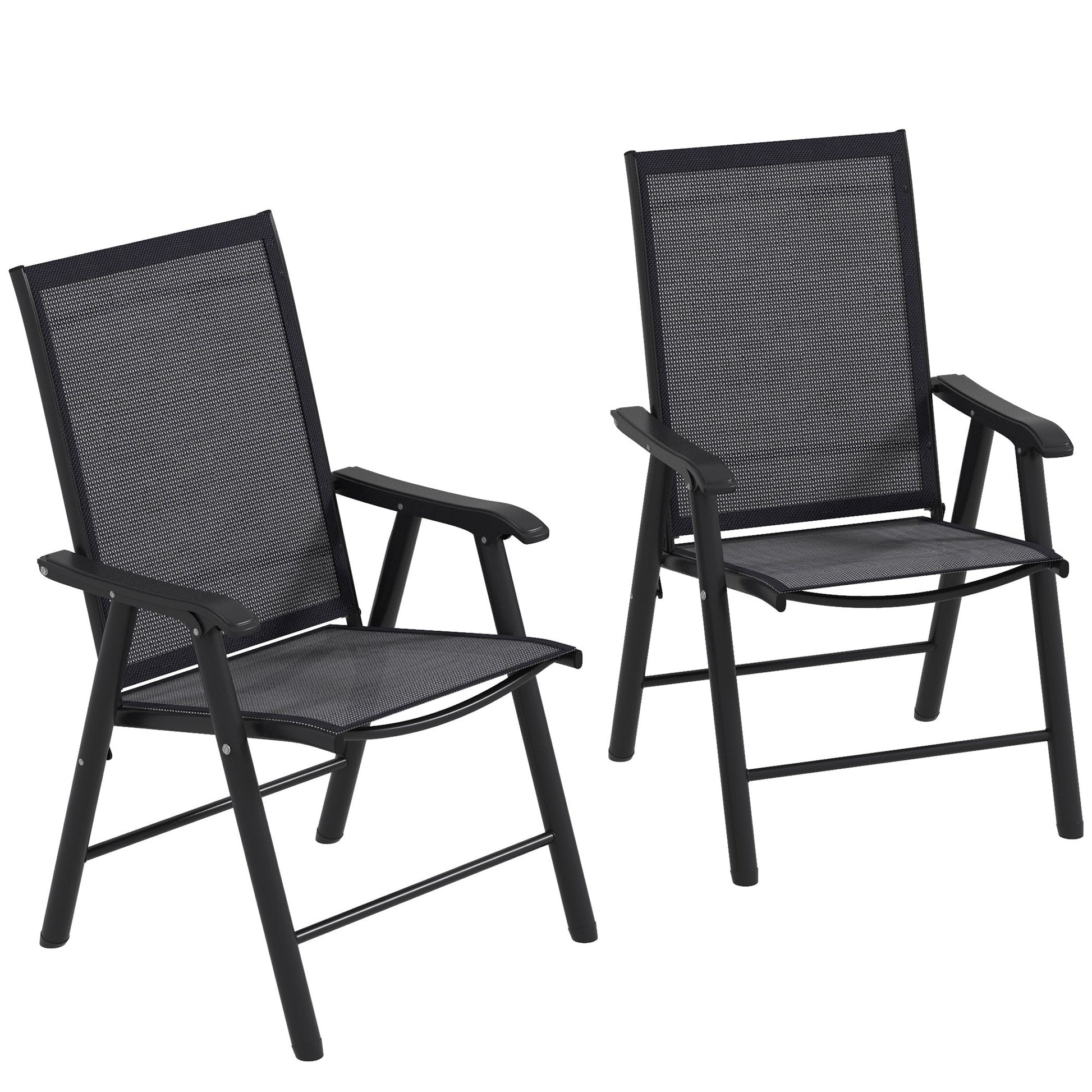 2-Piece Folding Dining Chair Set for Relaxing on Patio, Balcony, or Garden, Comfortable Outdoor Furniture with Armrests, Dark Grey