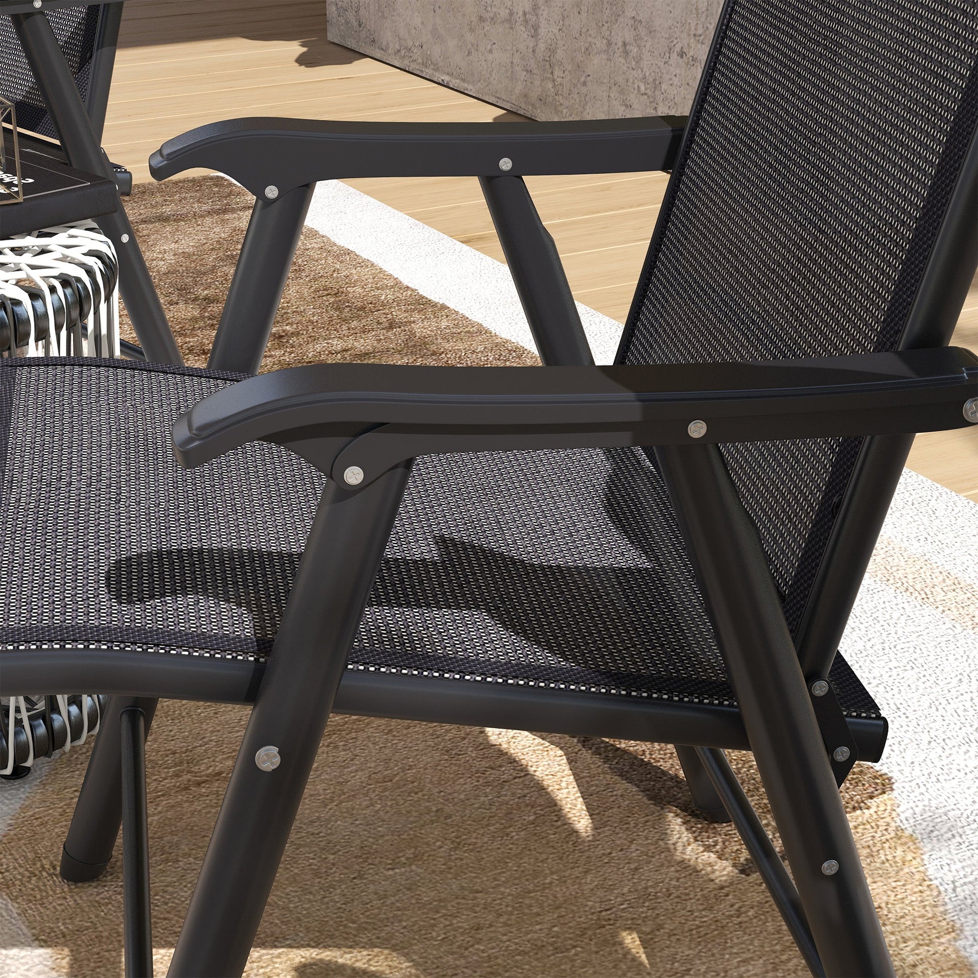 2-Piece Folding Dining Chair Set for Relaxing on Patio, Balcony, or Garden, Comfortable Outdoor Furniture with Armrests, Dark Grey