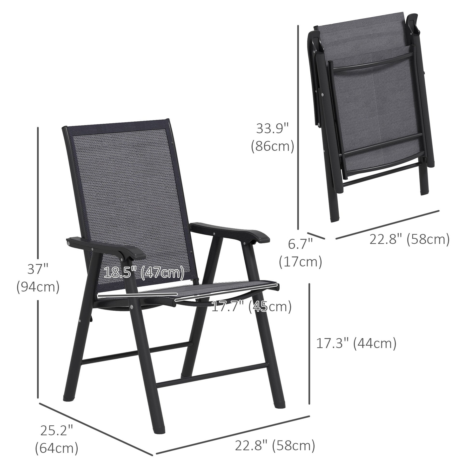 2-Piece Folding Dining Chair Set for Relaxing on Patio, Balcony, or Garden, Comfortable Outdoor Furniture with Armrests, Dark Grey