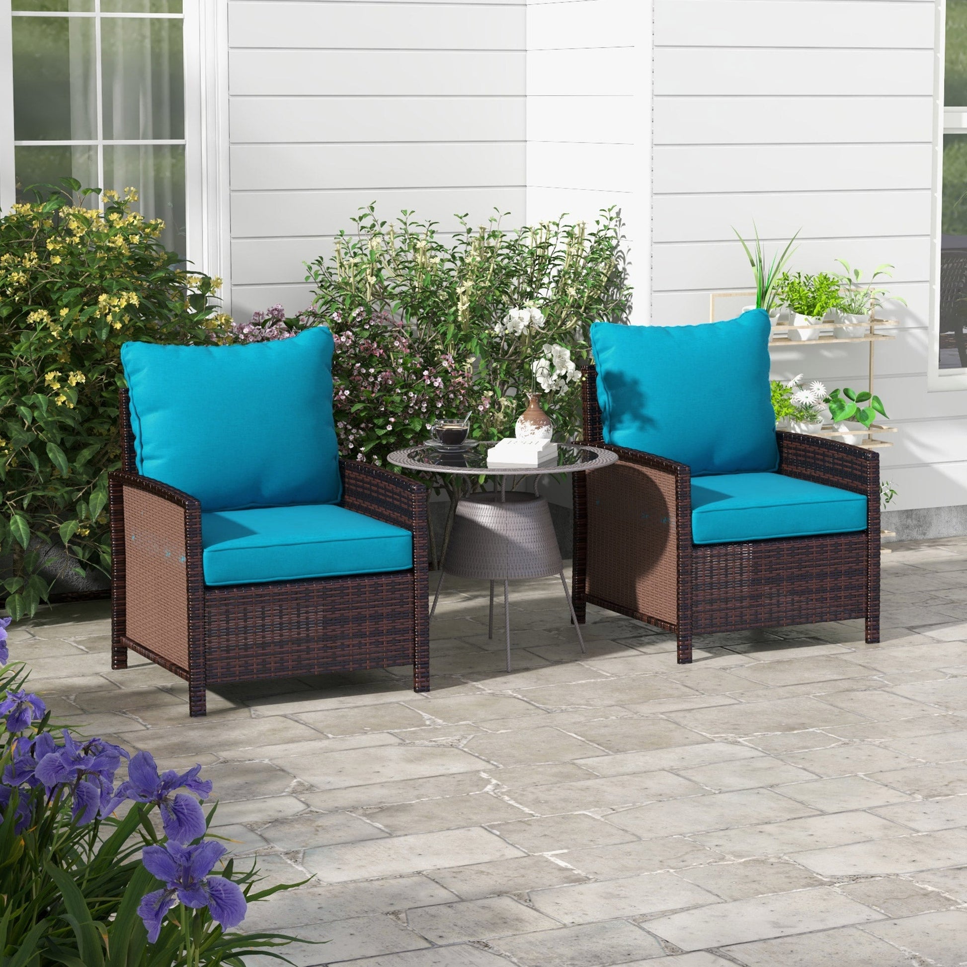 4-Piece Patio Chair Cushions Pillows with Backrest, Seat Replacement Patio Cushions Set for Indoor Outdoor Garden Furniture, Turquoise Green