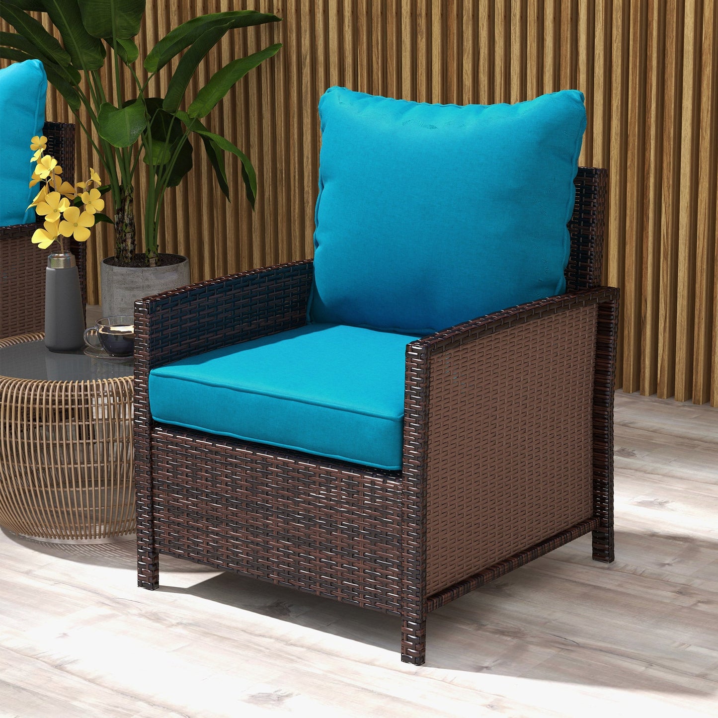 4-Piece Patio Chair Cushions Pillows with Backrest, Seat Replacement Patio Cushions Set for Indoor Outdoor Garden Furniture, Turquoise Green