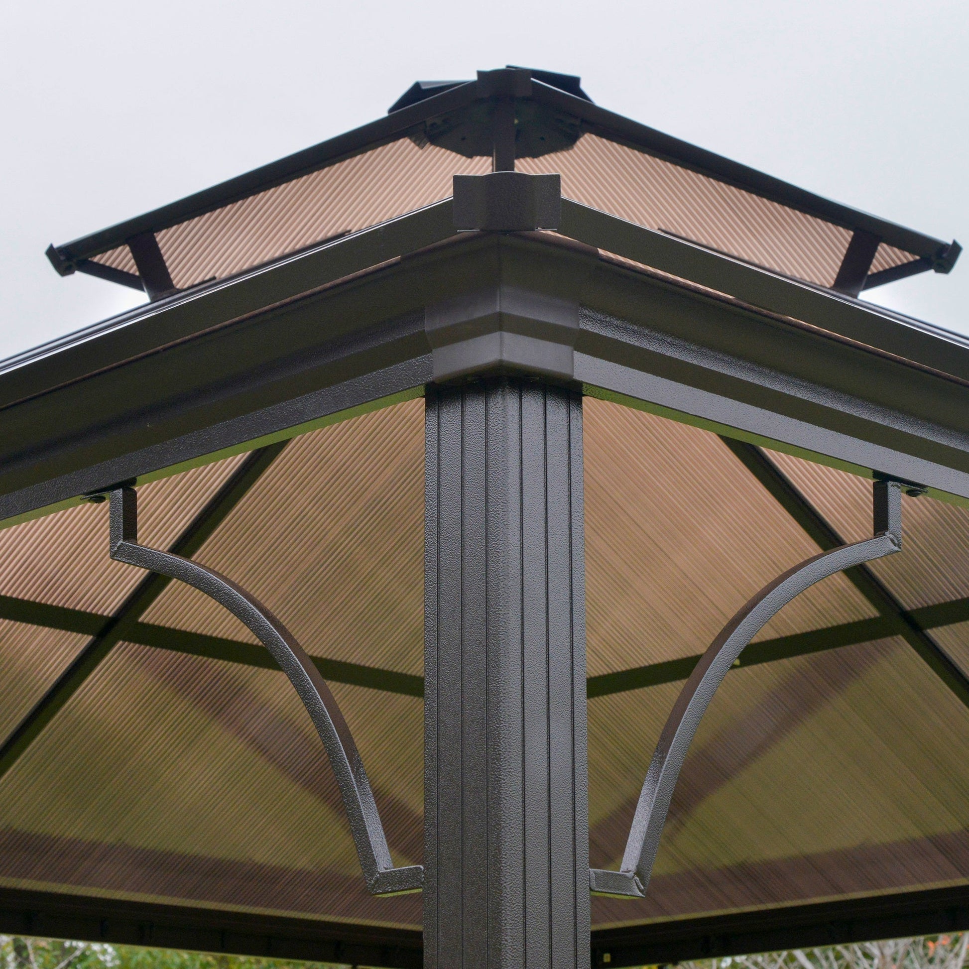 10' x 10' 2-Tier Outdoor Gazebo Canopy Tent with Polycarbonate Roof, Hardtop Gazebo with Curtains and Netting, for Garden, Lawn, Backyard, Deck, Beige
