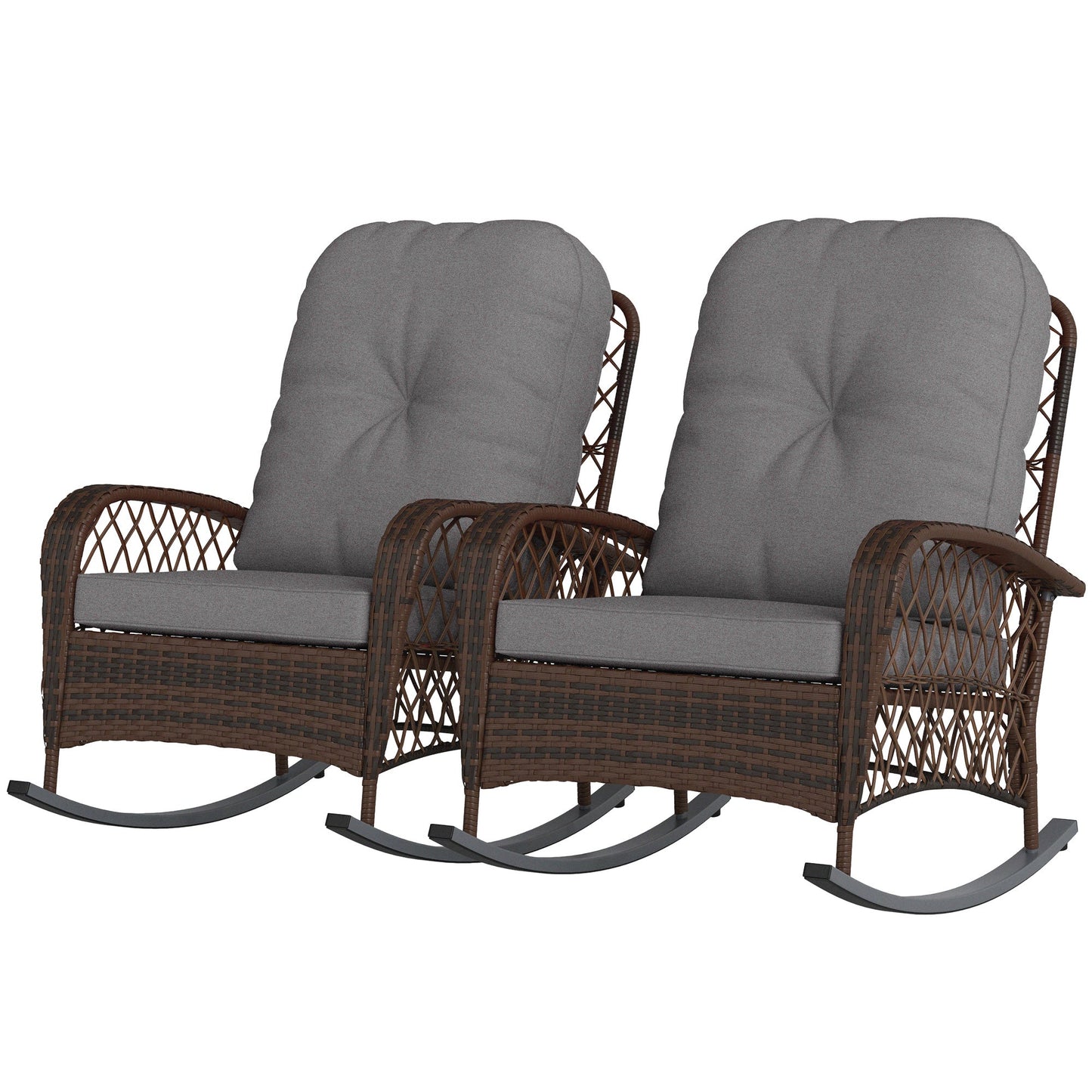 Rattan Rocking Chair Set of 2, Outdoor Wicker Patio Rocker Chair Furniture with Thick Cushions, for Garden Backyard Porch, Grey