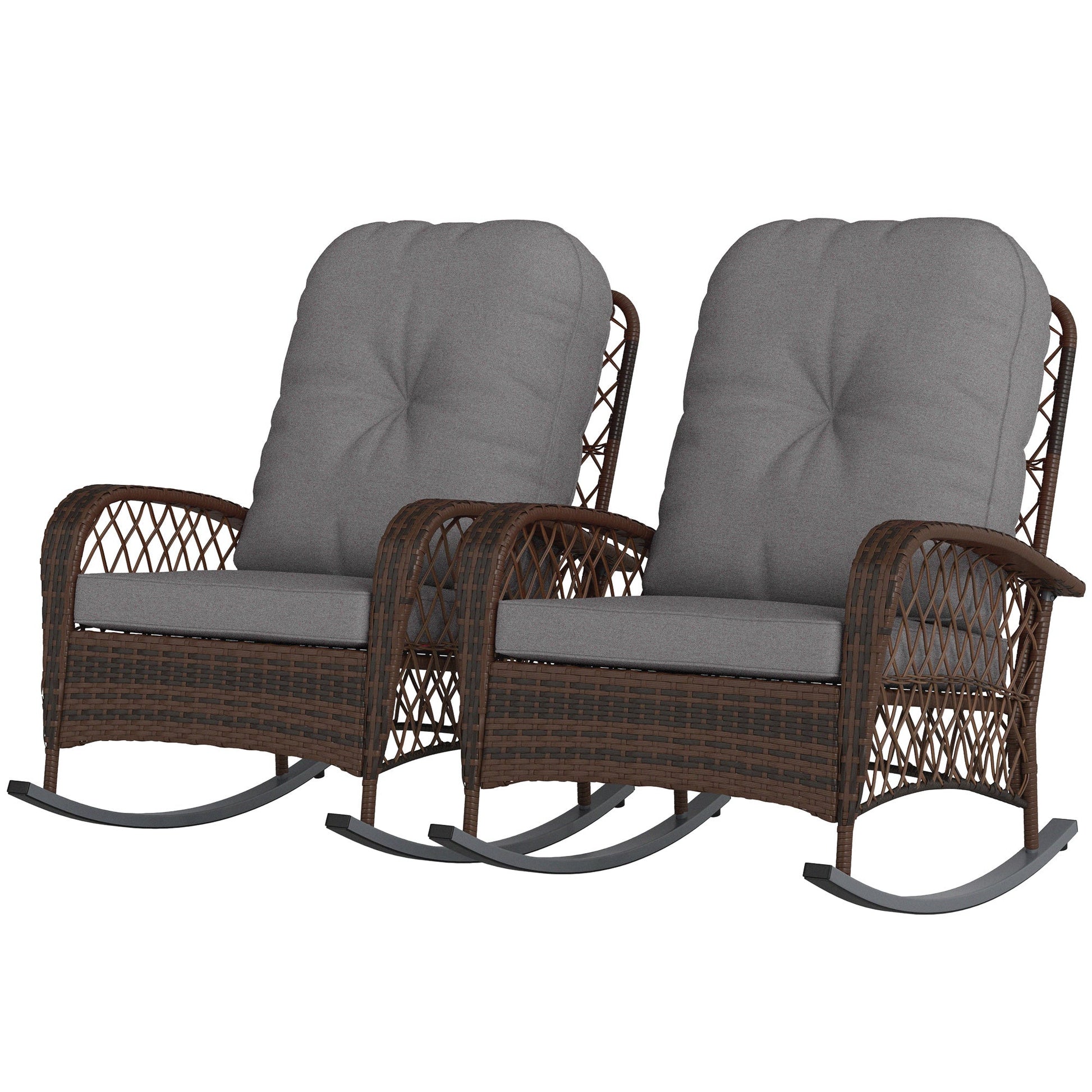 Rattan Rocking Chair Set of 2, Outdoor Wicker Patio Rocker Chair Furniture with Thick Cushions, for Garden Backyard Porch, Grey