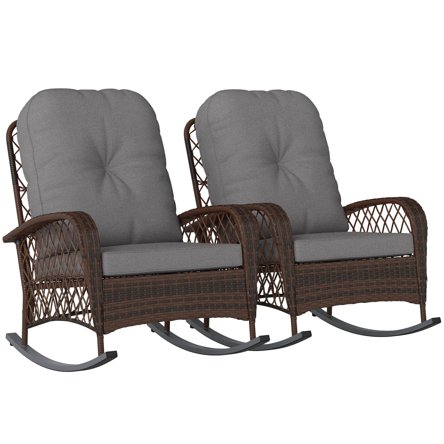 Rattan Rocking Chair Set of 2, Outdoor Wicker Patio Rocker Chair Furniture with Thick Cushions, for Garden Backyard Porch, Grey