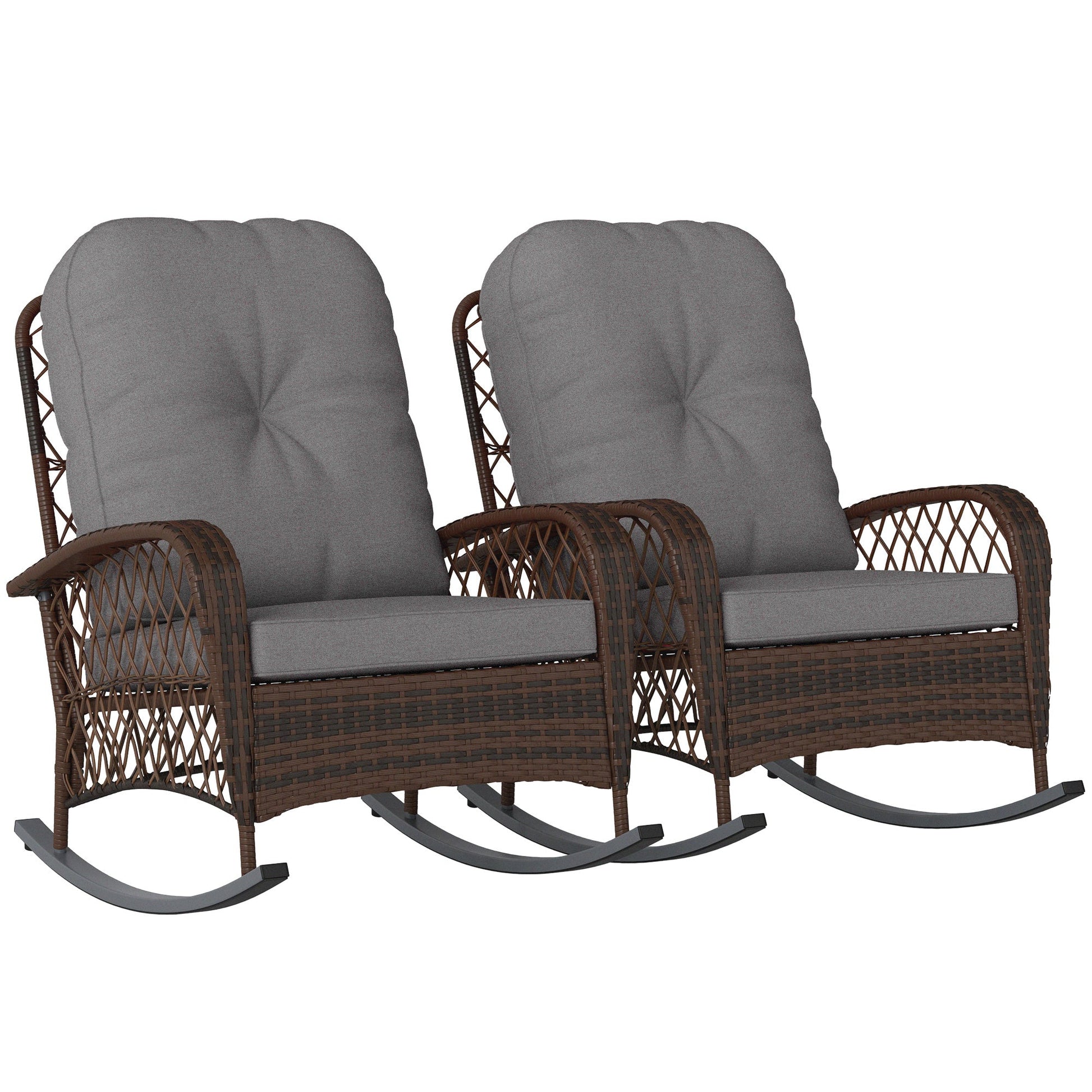 Rattan Rocking Chair Set of 2, Outdoor Wicker Patio Rocker Chair Furniture with Thick Cushions, for Garden Backyard Porch, Grey