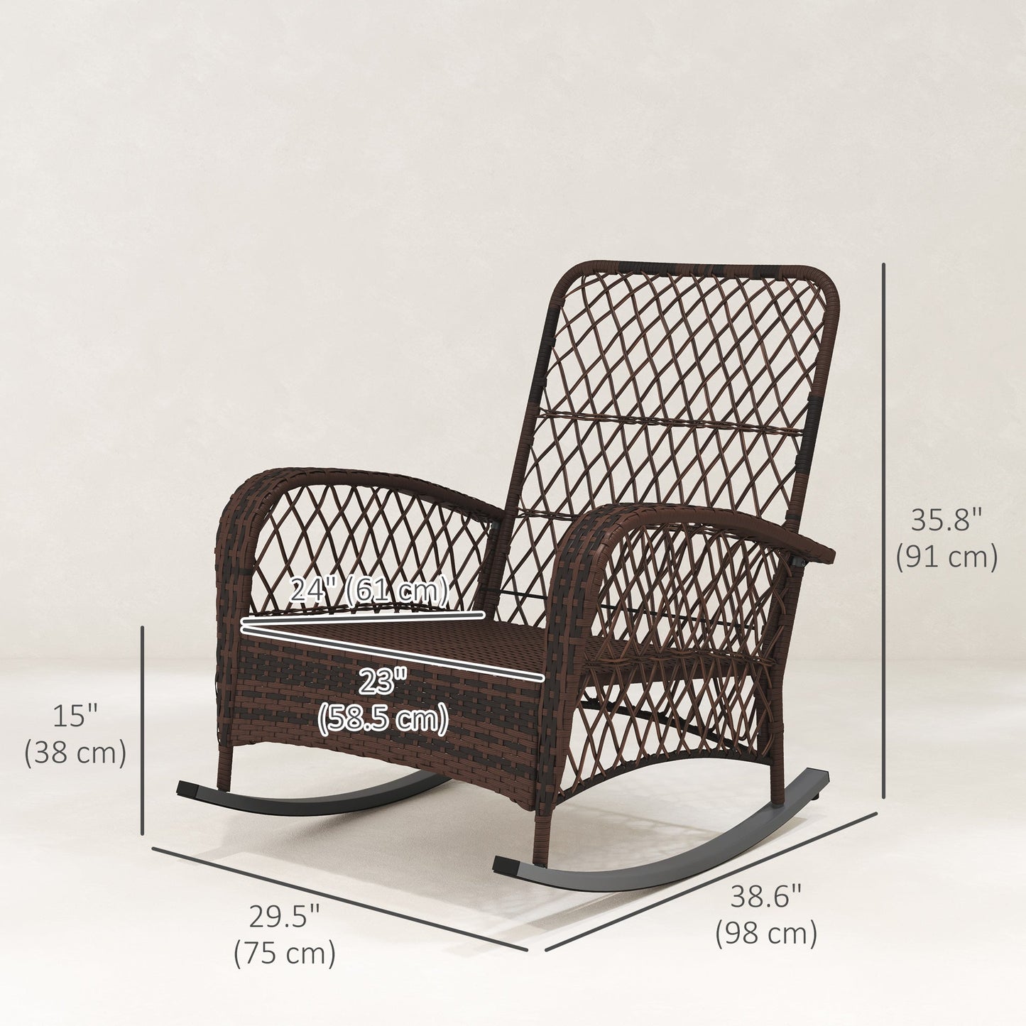Rattan Rocking Chair Set of 2, Outdoor Wicker Patio Rocker Chair Furniture with Thick Cushions, for Garden Backyard Porch, Grey
