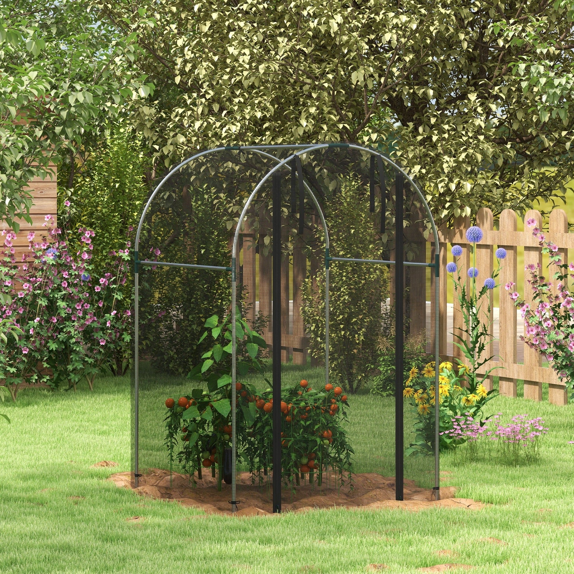 4' x 4' Crop Cage, Plant Protection Tent with Zippered Door and Galvanized Steel Frame, Fruit Cage Netting Cover for Garden, Yard, Lawn, Black