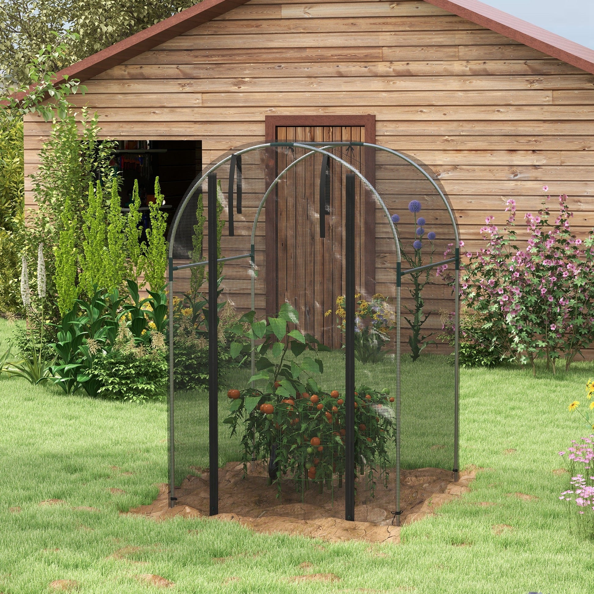 4' x 4' Crop Cage, Plant Protection Tent with Zippered Door and Galvanized Steel Frame, Fruit Cage Netting Cover for Garden, Yard, Lawn, Black