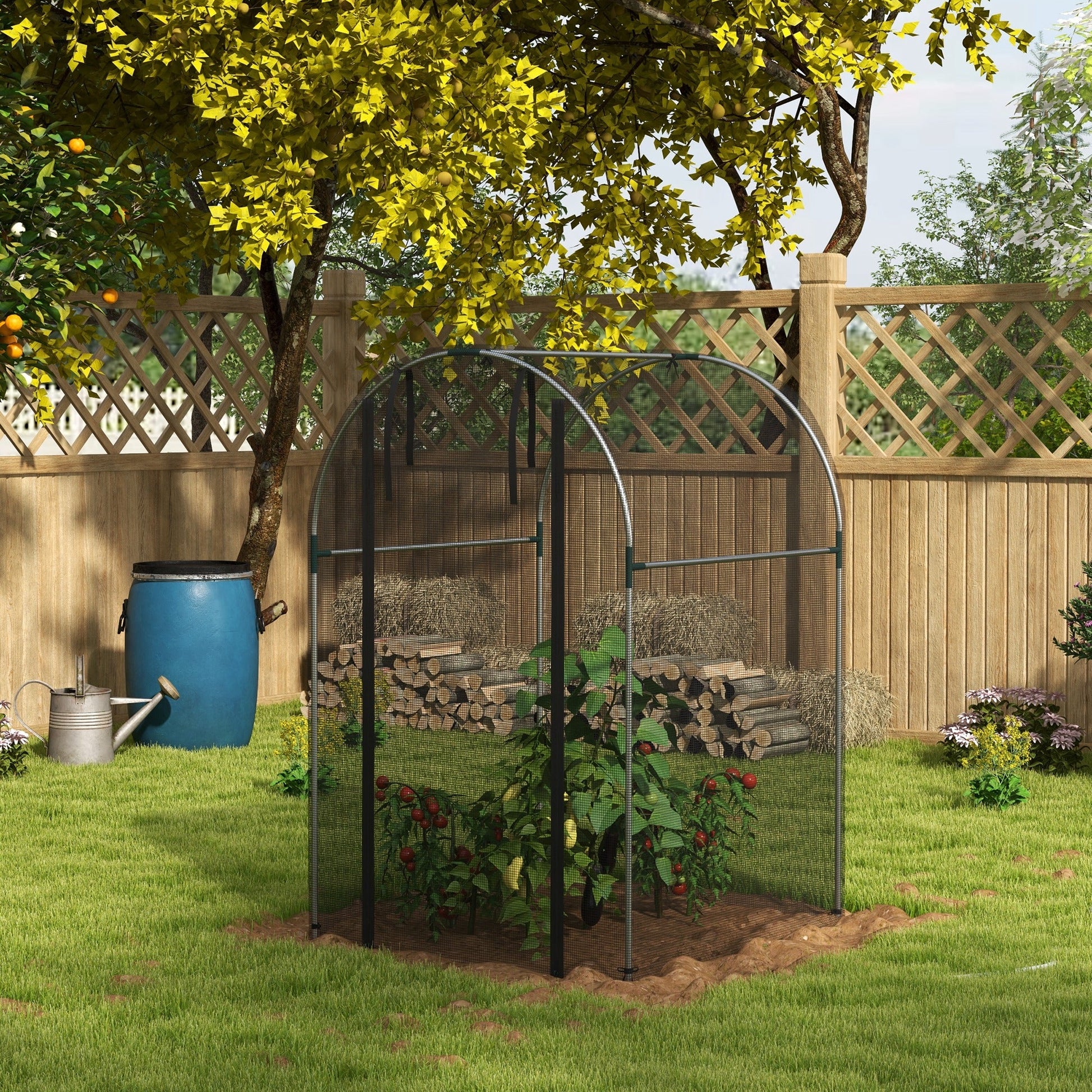 4' x 4' Crop Cage, Plant Protection Tent with Zippered Door and Galvanized Steel Frame, Fruit Cage Netting Cover for Garden, Yard, Lawn, Black
