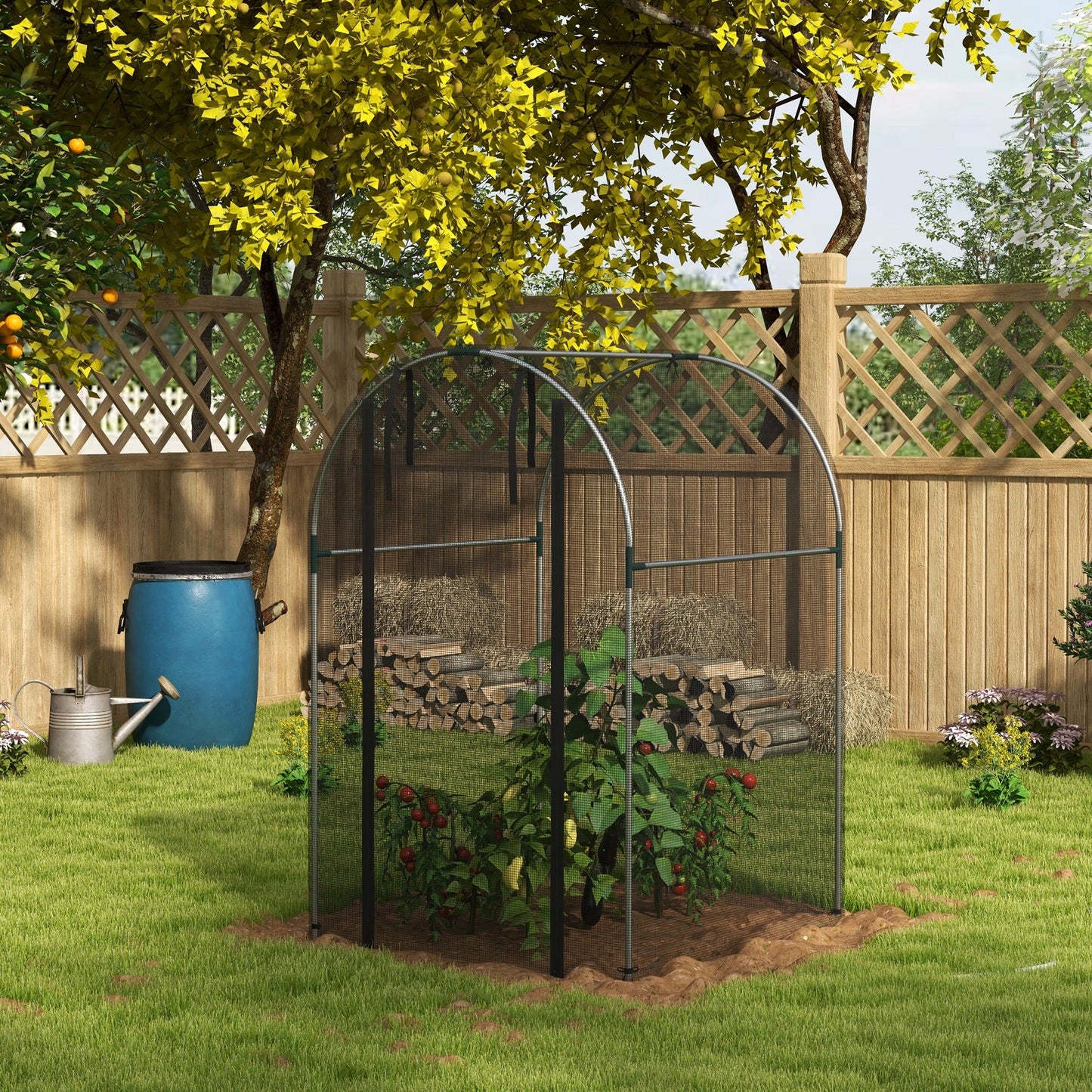 4' x 4' Crop Cage, Plant Protection Tent with Zippered Door and Galvanized Steel Frame, Fruit Cage Netting Cover for Garden, Yard, Lawn, Black
