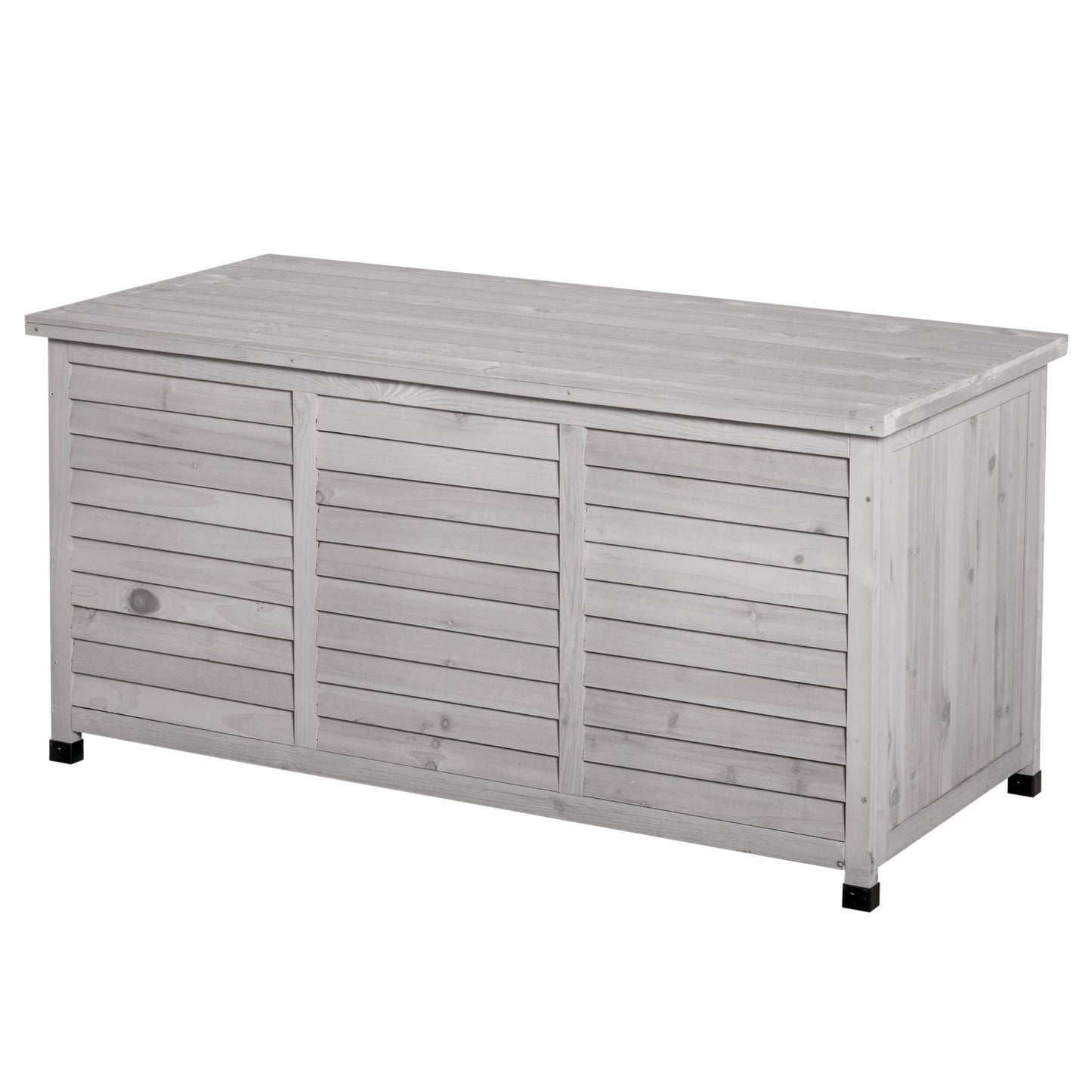 75 Gallon Wooden Storage Box patio Deck Box Bench, Garden Backyard Outdoor Storage Container with Aerating Gap & Weather-Fighting Finish, Grey