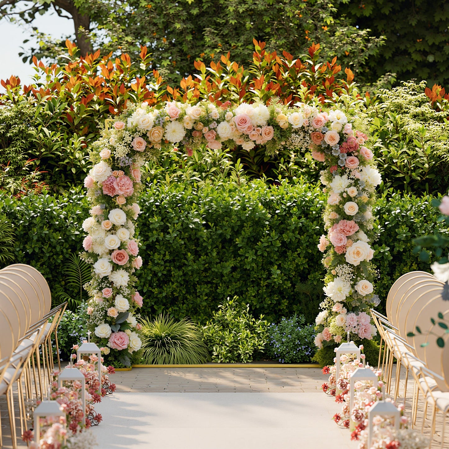 6.6 FT Wedding Arch Backdrop Stand, Square Wedding Arch with U-shaped Stakes, Gold Metal Backdrop Stand for Birthday Parties, Bridal Showers, Graduation, Ceremony