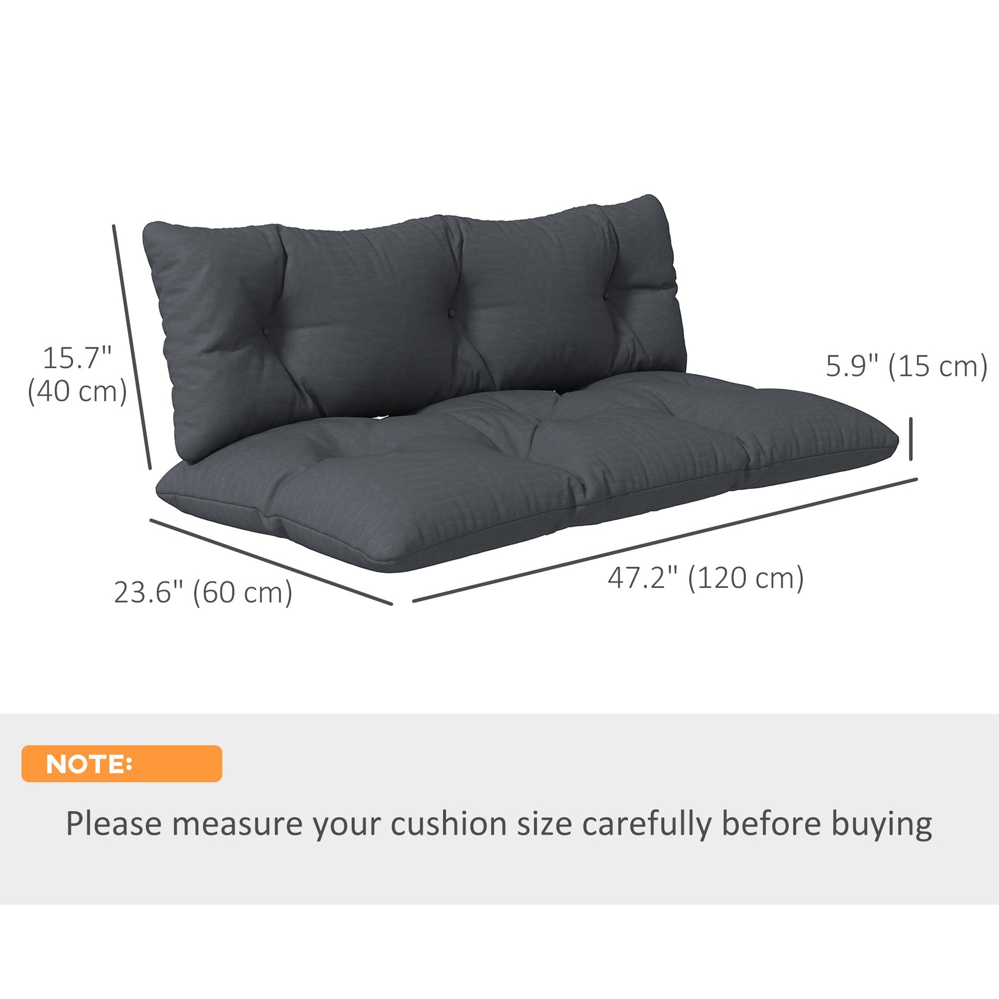 2 Seater 6" Thick Outdoor Seat Cushions with Back Cushion for Pallet, Loveseat Outdoor Furniture Cushions, Fade-Resistant Replacement Patio Cushions, Dark Grey