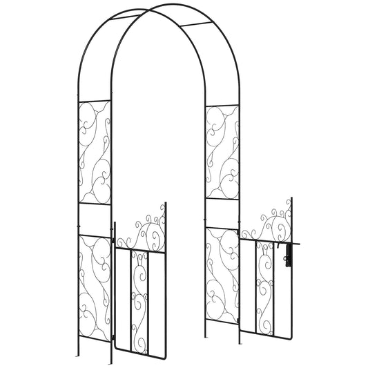 7.5FT Metal Garden Arch with Gate, Garden Arbor Trellis for Climbing Plants, Roses, Vines, Wedding Arch for Outdoor Garden, Lawn, Backyard, Black