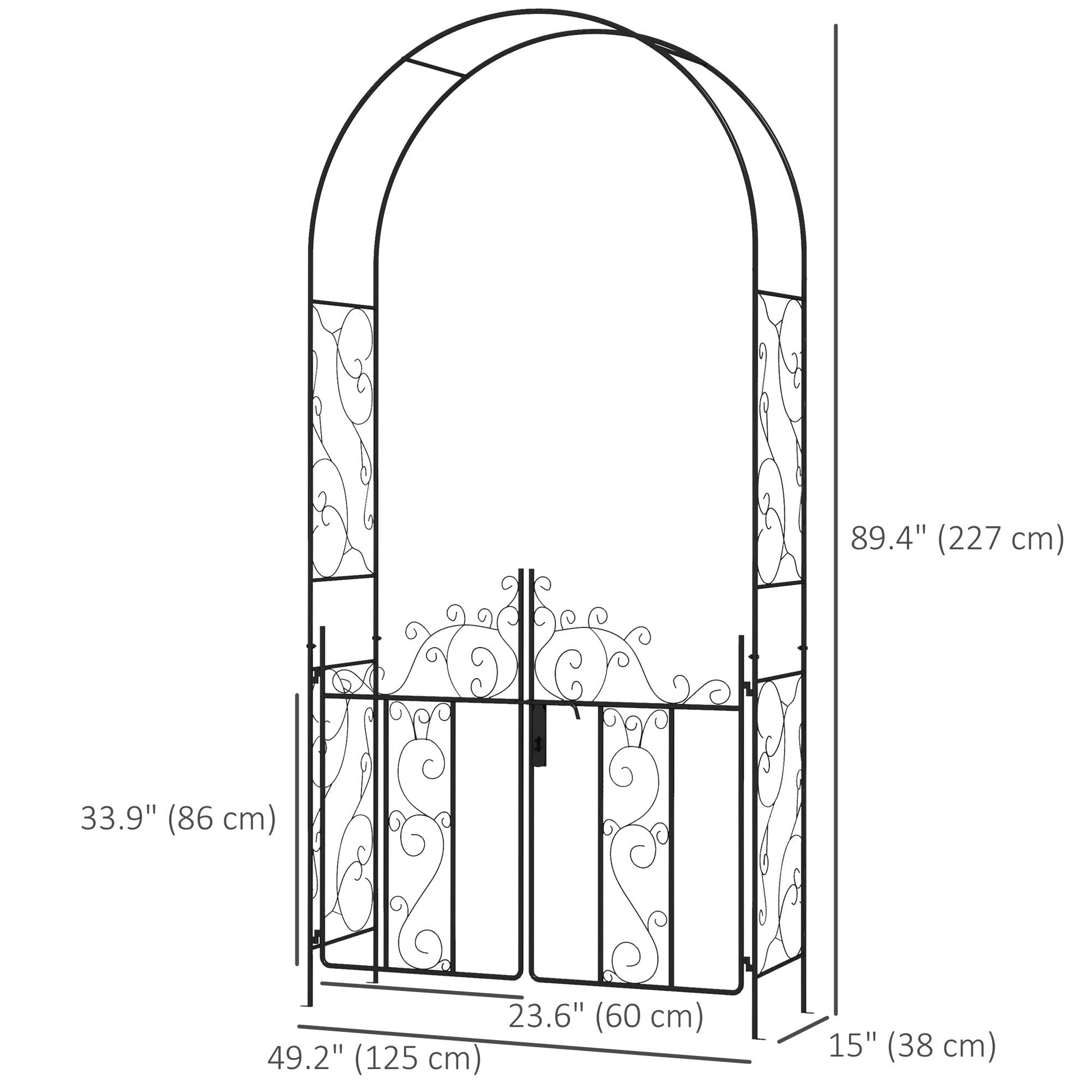 7.5FT Metal Garden Arch with Gate, Garden Arbor Trellis for Climbing Plants, Roses, Vines, Wedding Arch for Outdoor Garden, Lawn, Backyard, Black