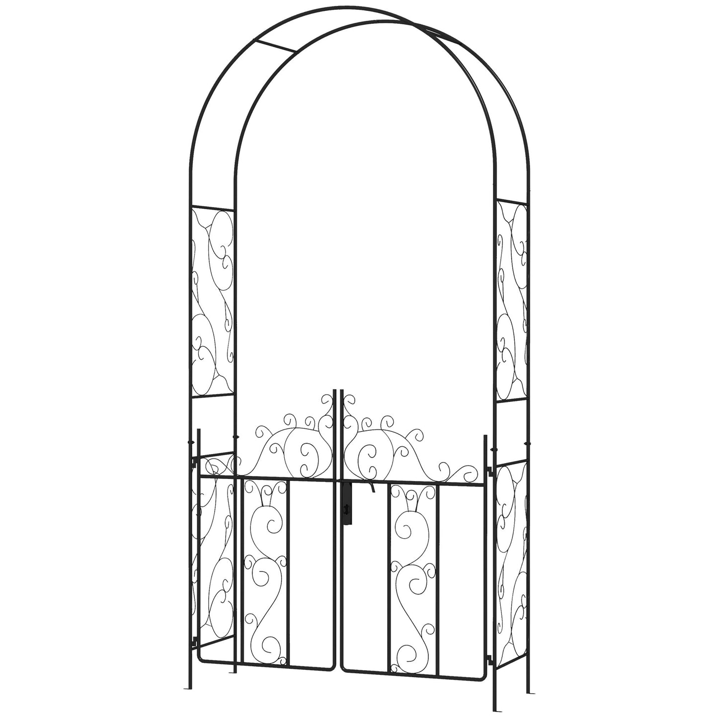 7.5FT Metal Garden Arch with Gate, Garden Arbor Trellis for Climbing Plants, Roses, Vines, Wedding Arch for Outdoor Garden, Lawn, Backyard, Black