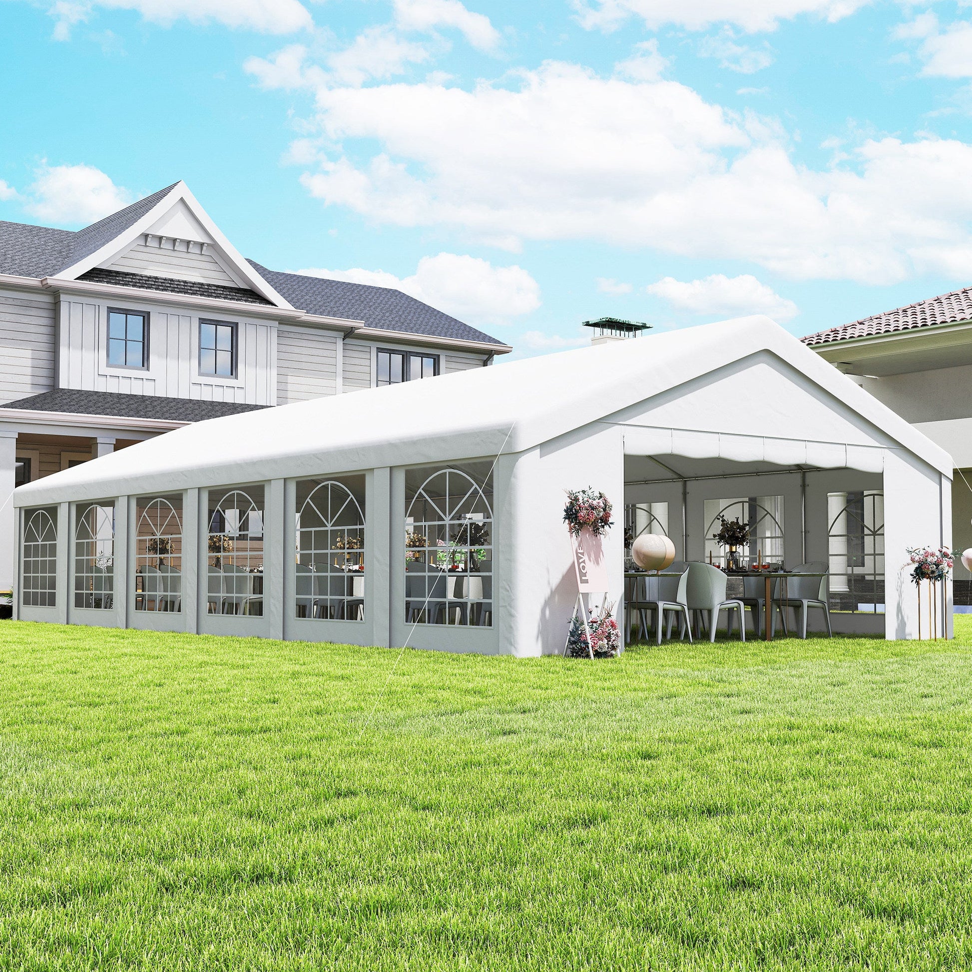 20' x 40' Heavy Duty Party Tent and Carport, Galvanized Outdoor Canopy Tent Event Tent with 12 Removable Window Sidewalls for Parties, Wedding, Events, BBQ, White