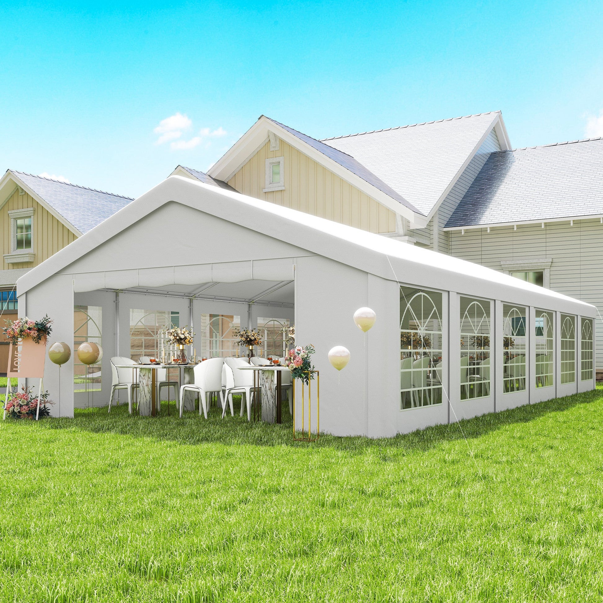 20' x 40' Heavy Duty Party Tent and Carport, Galvanized Outdoor Canopy Tent Event Tent with 12 Removable Window Sidewalls for Parties, Wedding, Events, BBQ, White