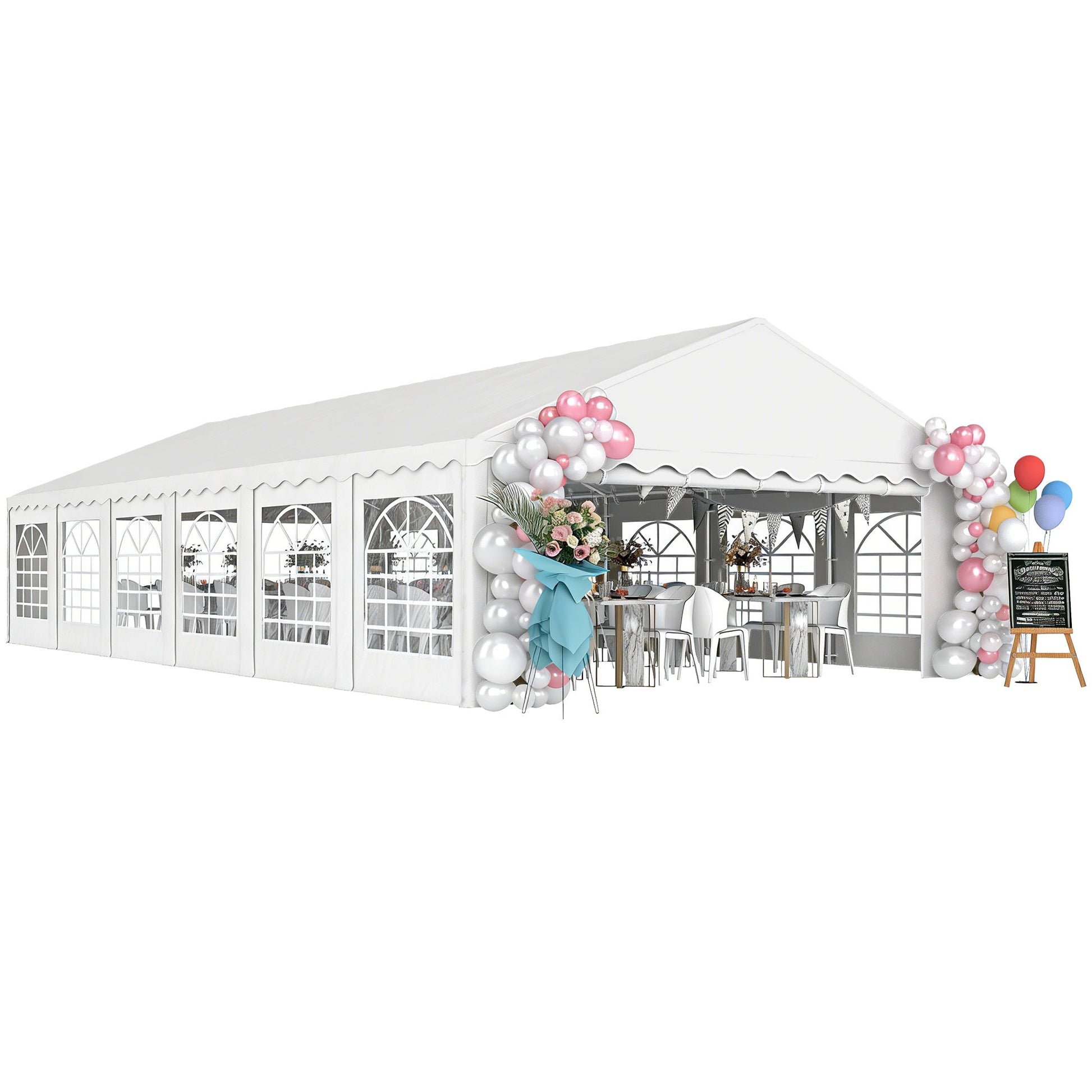 20' x 40' Heavy Duty Party Tent and Carport, Galvanized Outdoor Canopy Tent Event Tent with Removable Window Sidewalls for Parties, Wedding, Events, BBQ, White