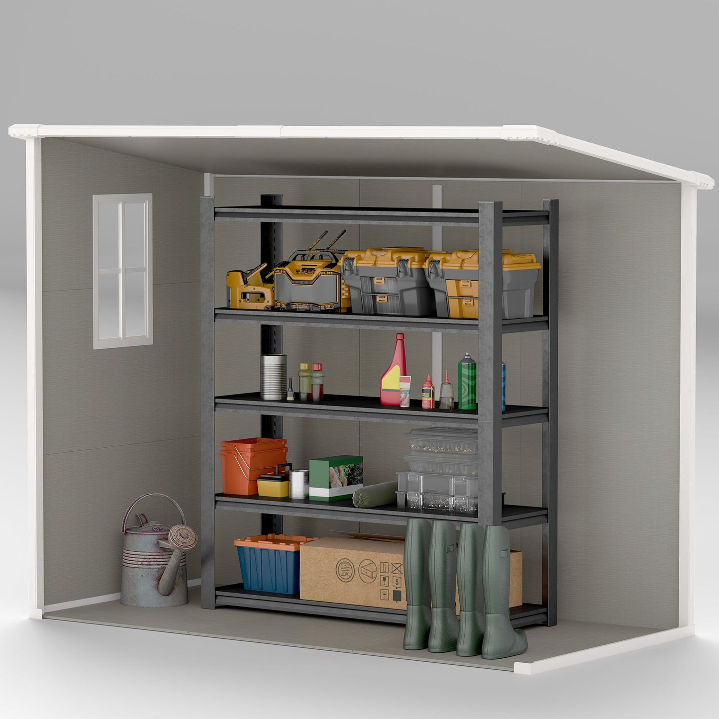 8' x 4' Outdoor Storage Shed, Resin Plastic Shed with Floor, Window, Lockable Doors and Vents, All-Weather Garden Shed for Backyard, Patio, Lawn, Light Grey