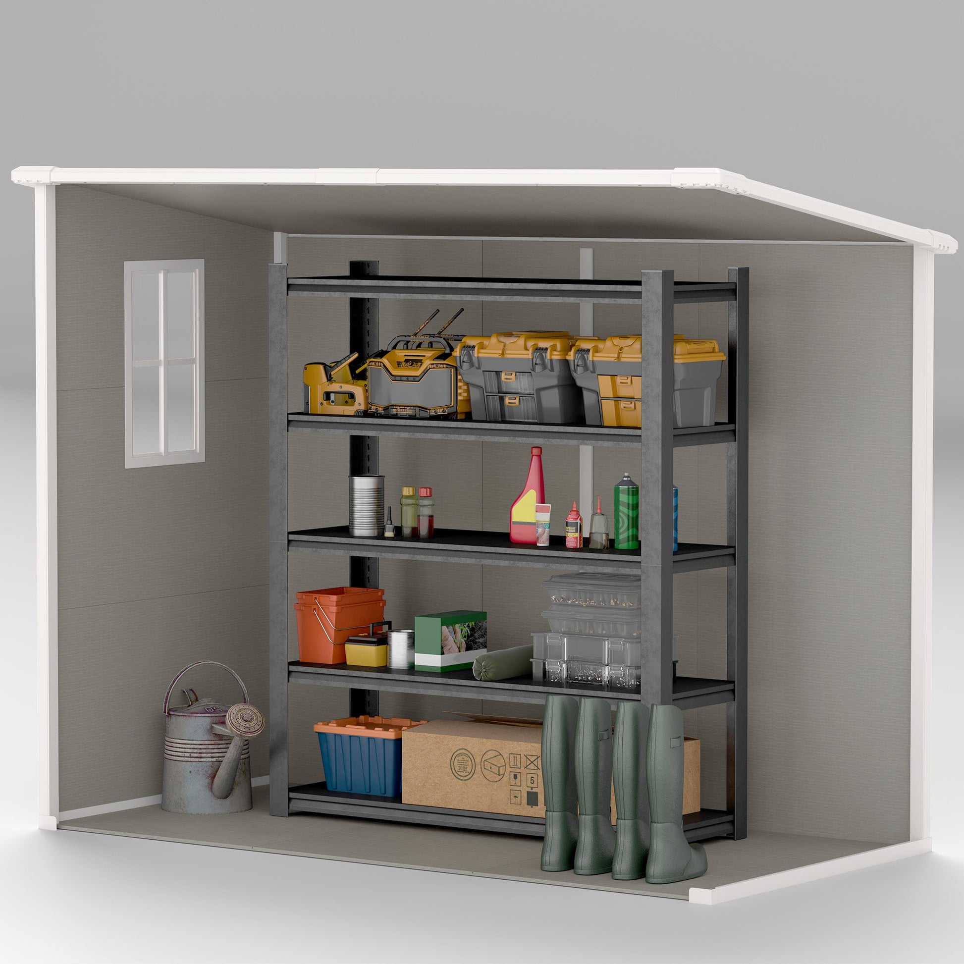 8' x 4' Outdoor Storage Shed, Resin Plastic Shed with Floor, Window, Lockable Doors and Vents, All-Weather Garden Shed for Backyard, Patio, Lawn, Light Grey