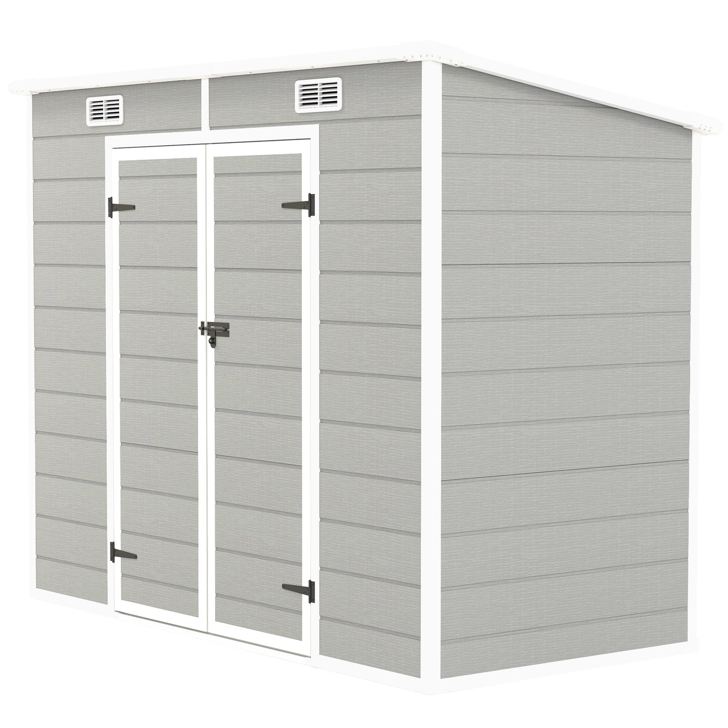 8' x 4' Outdoor Storage Shed, Resin Plastic Shed with Floor, Window, Lockable Doors and Vents, All-Weather Garden Shed for Backyard, Patio, Lawn, Light Grey
