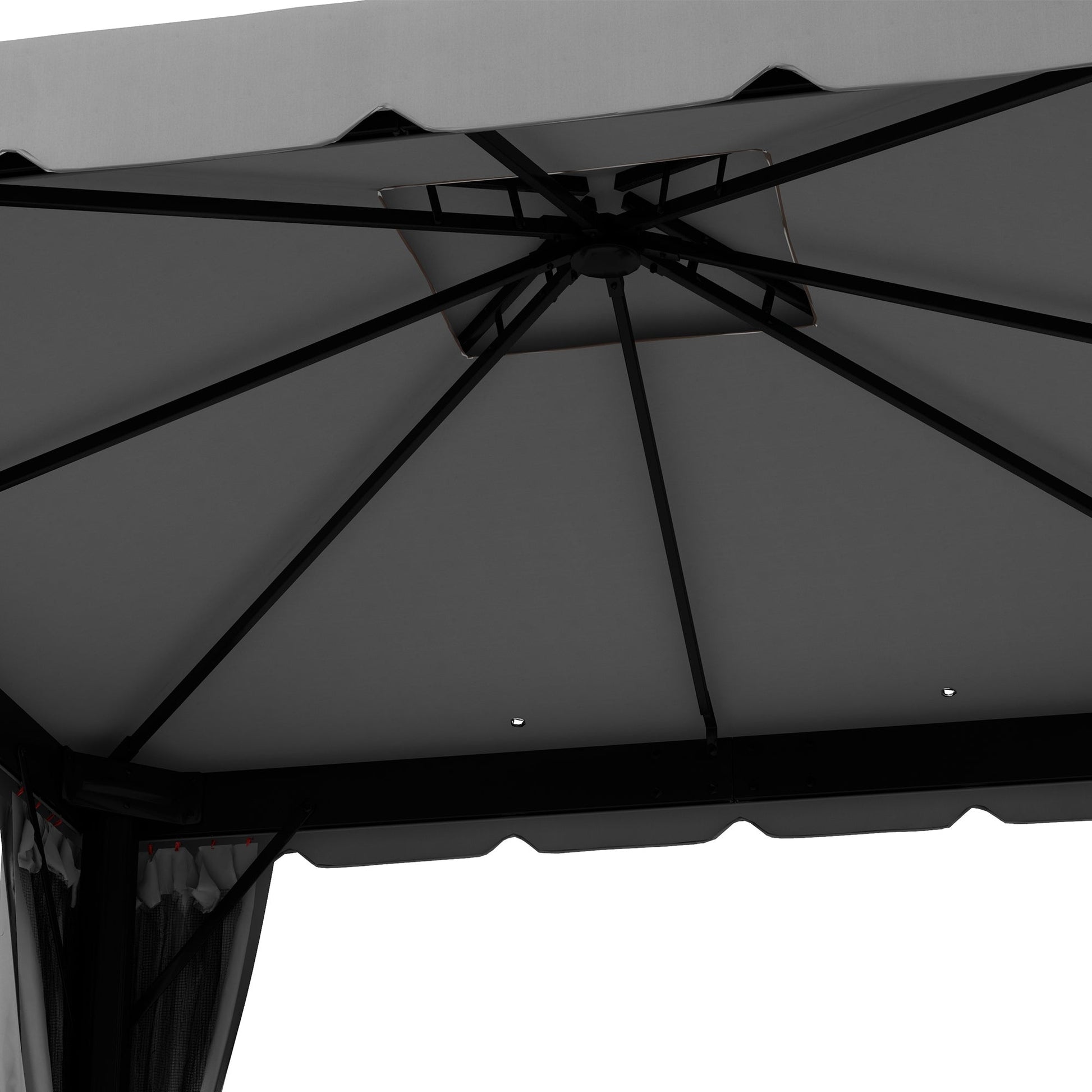 10' x 10' Outdoor Patio Gazebo Double Soft-top Garden Shelter Tent with Beautiful Polyester Curtains, & Mesh Screen Drapes, Light Grey